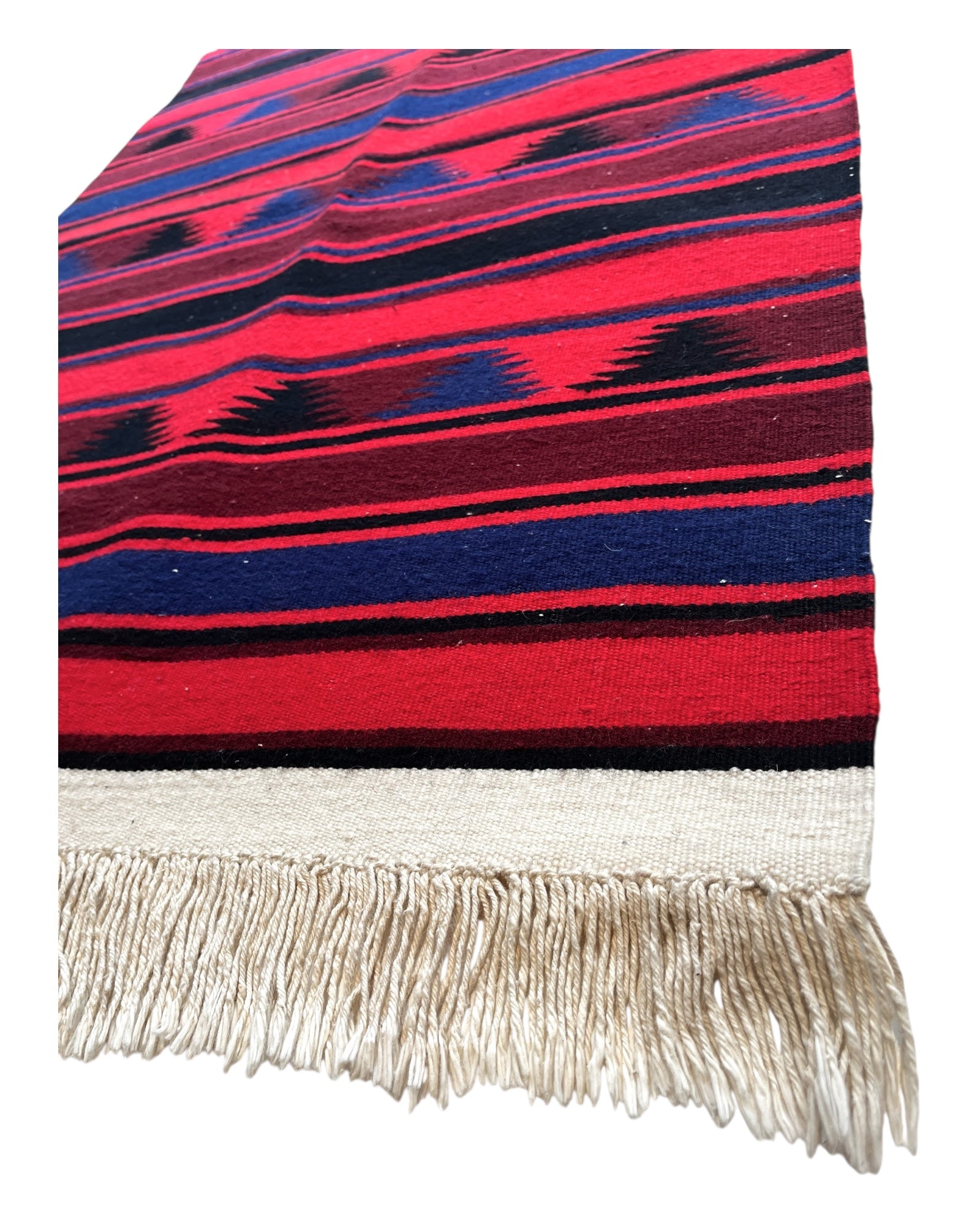 220cm x 74cm Red, Blue & Black Plain Kilim Runner