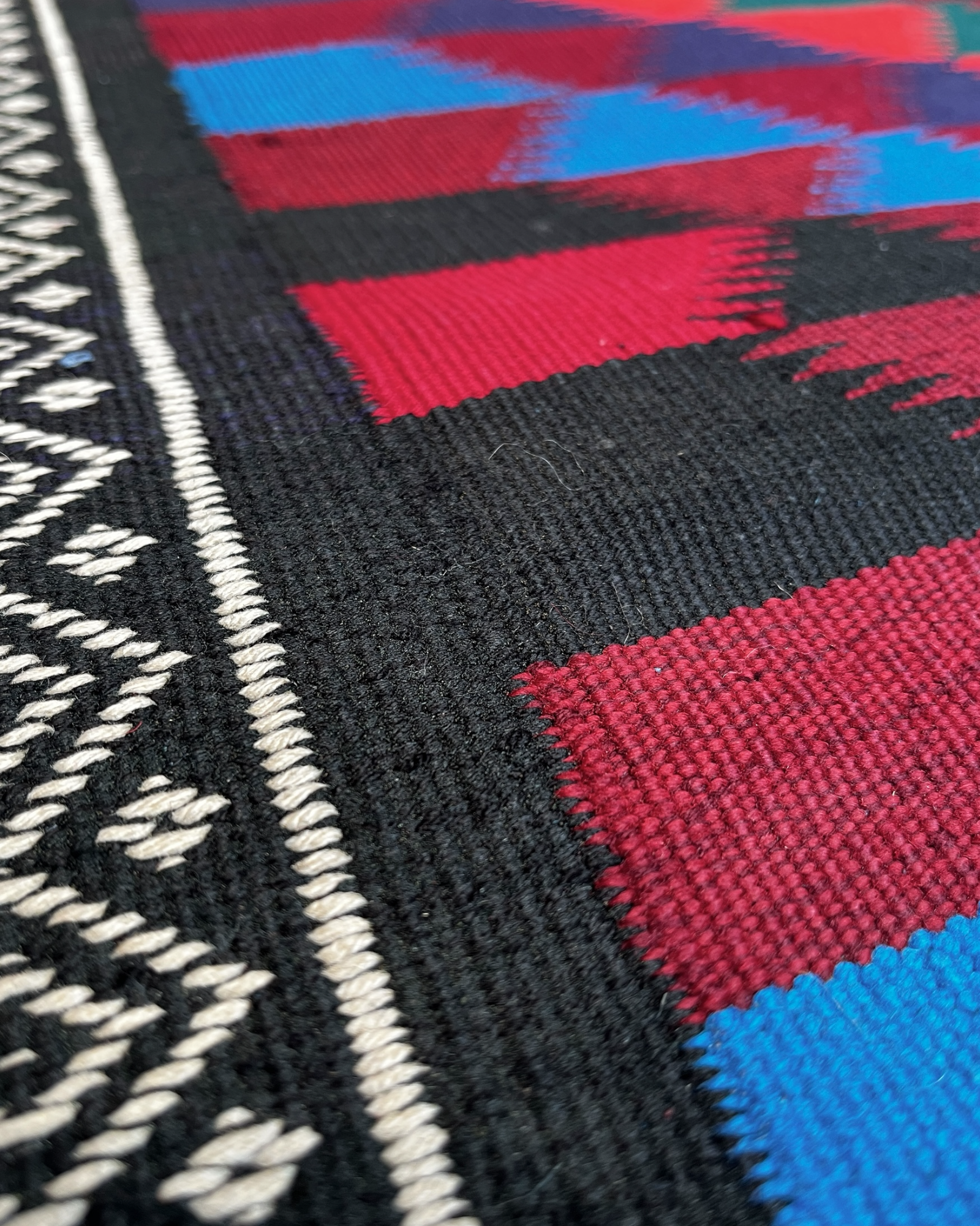 300cm x 130cm Red, Blue & Burgundy Plain Kilim Runner