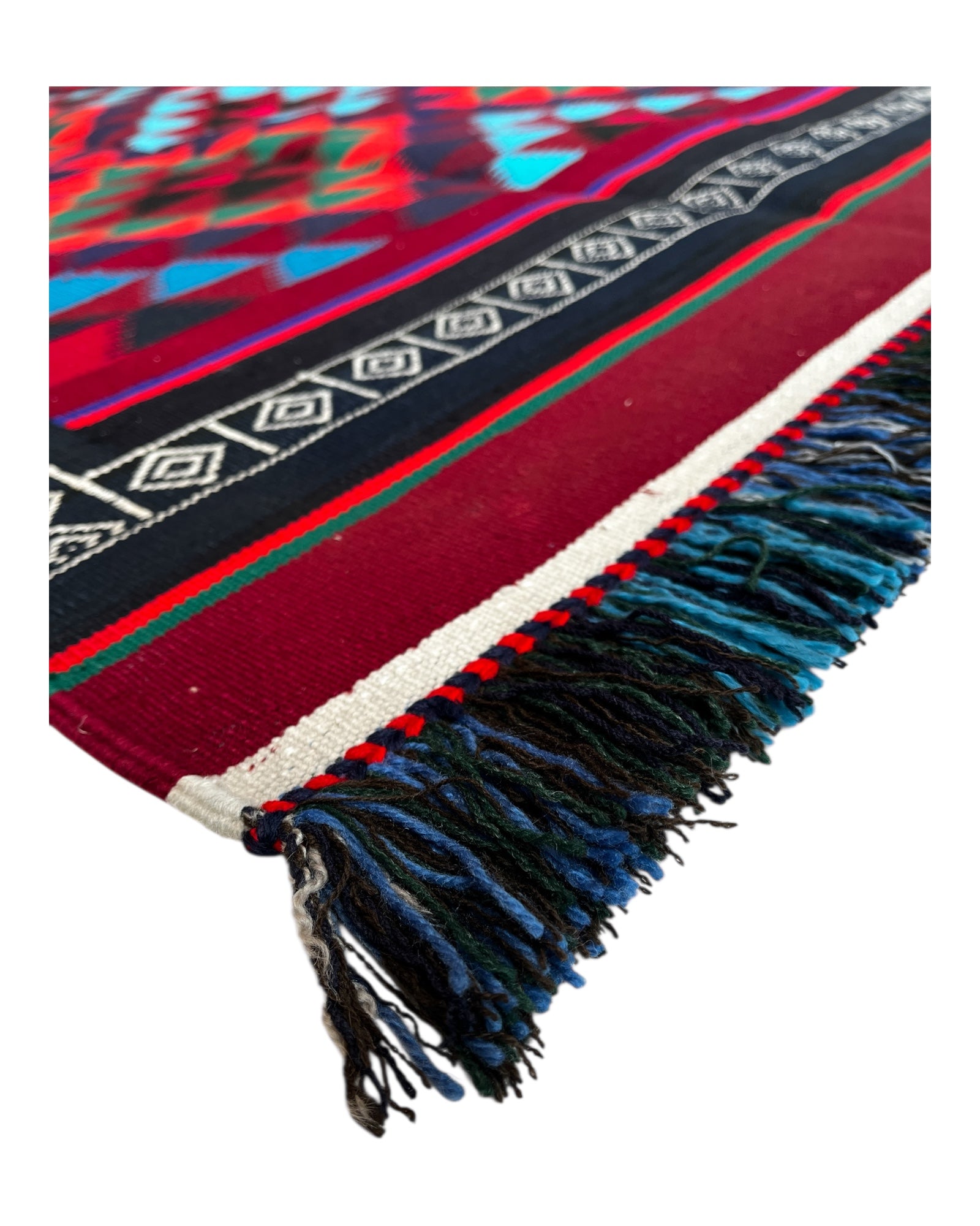 300cm x 130cm Red, Blue & Burgundy Plain Kilim Runner