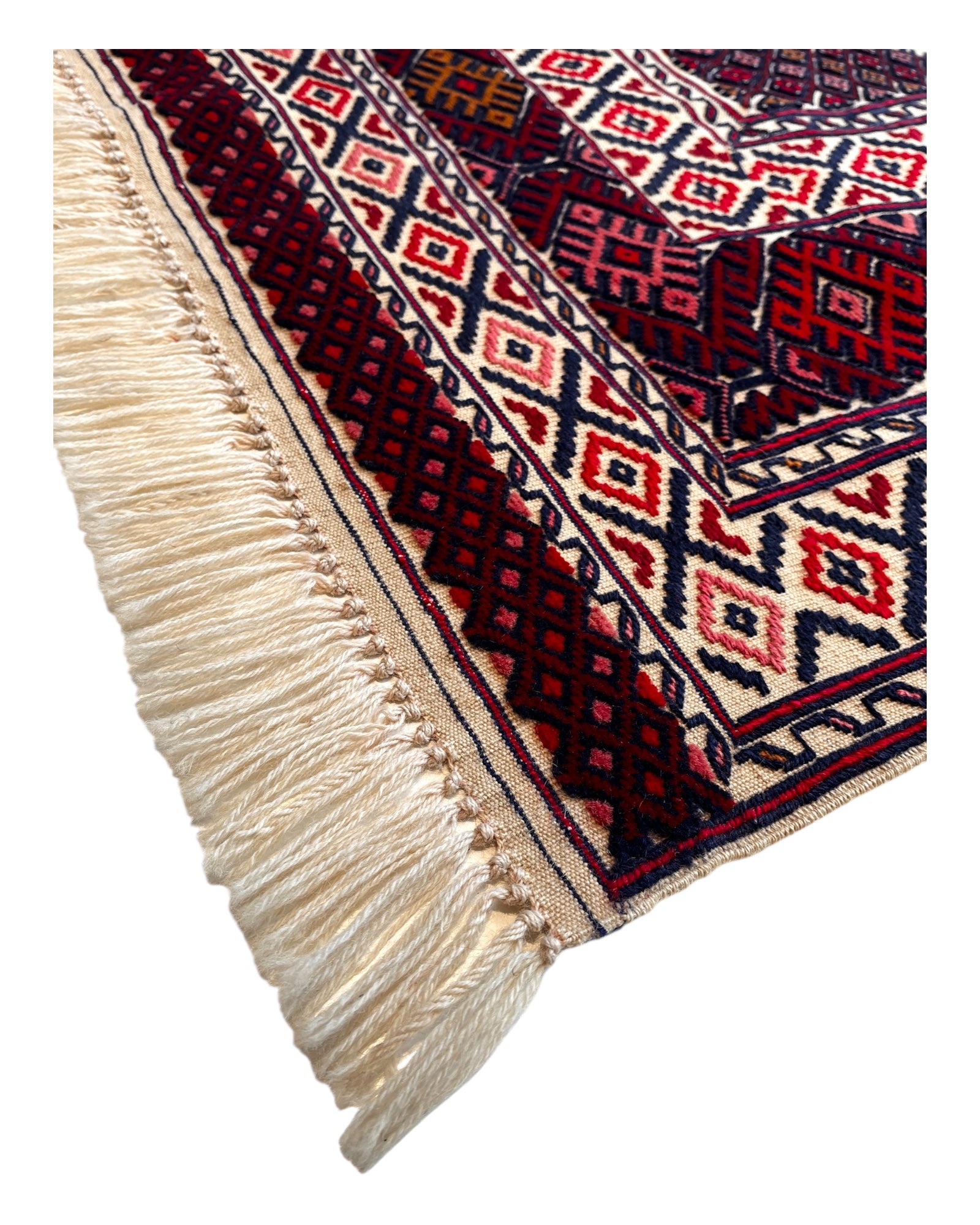 1.5m x 1.5m Cream & Burgundy Maliki Kilim