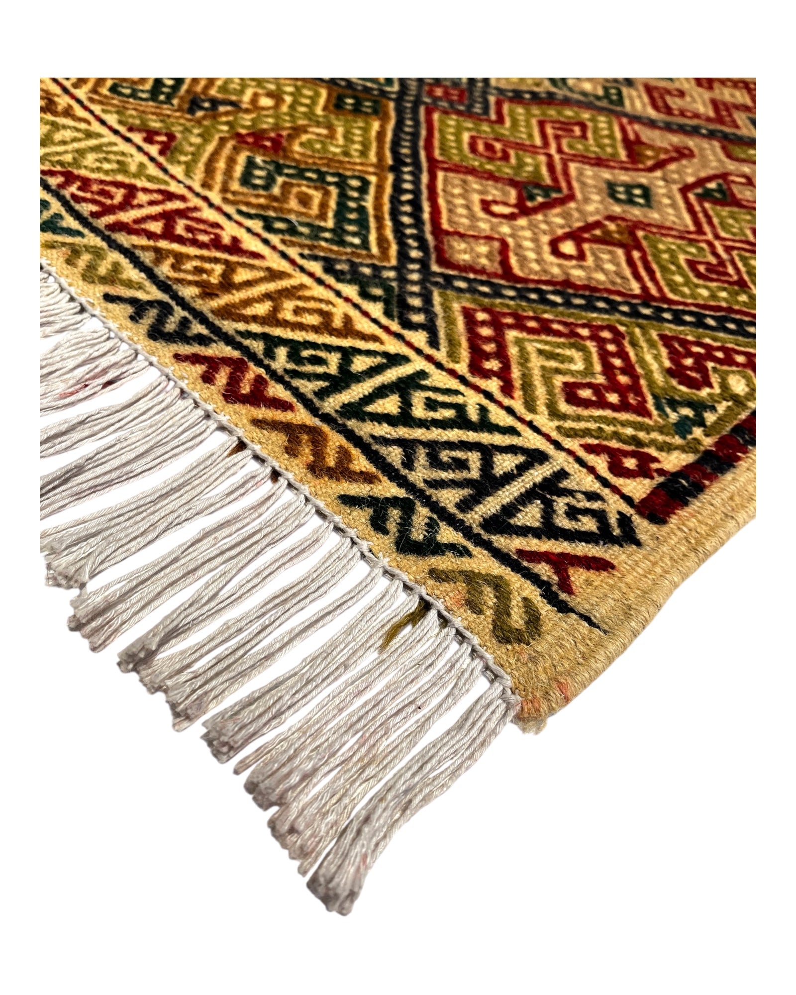 153cm x 103cm Oatmeal, Red, Green Turkoman Kilim
