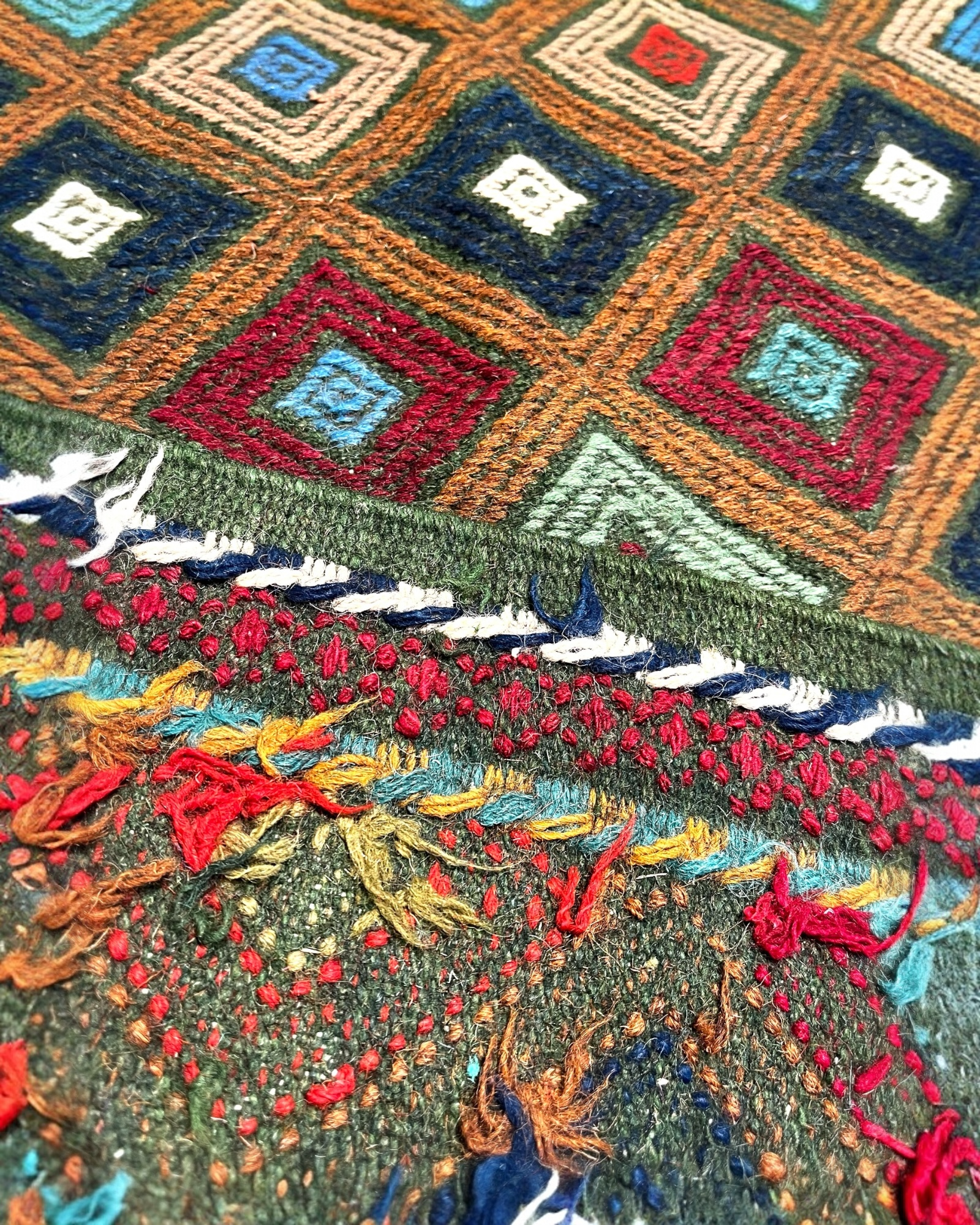 130cm x 85cm Green Turkoman Kilim