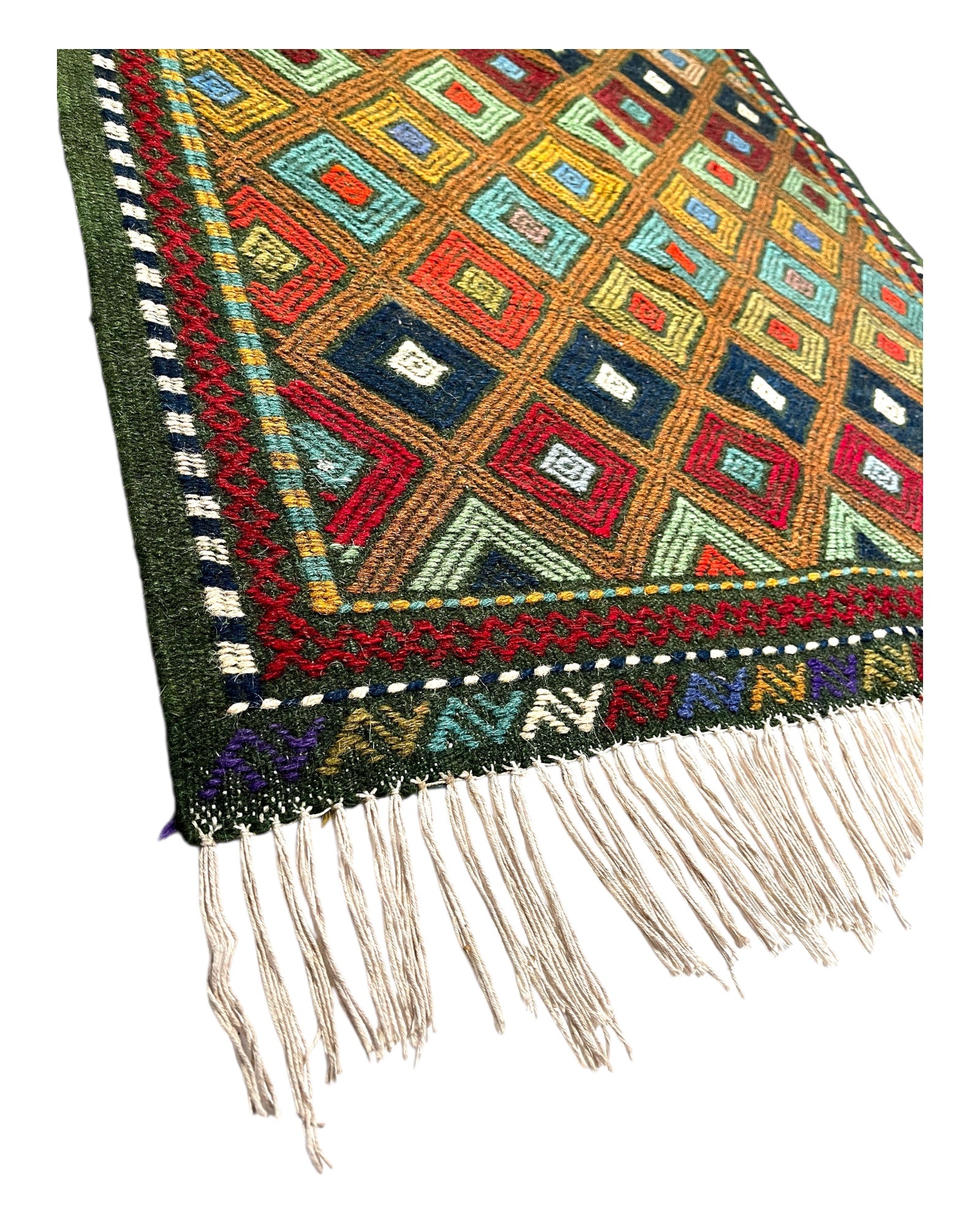 130cm x 85cm Green Turkoman Kilim