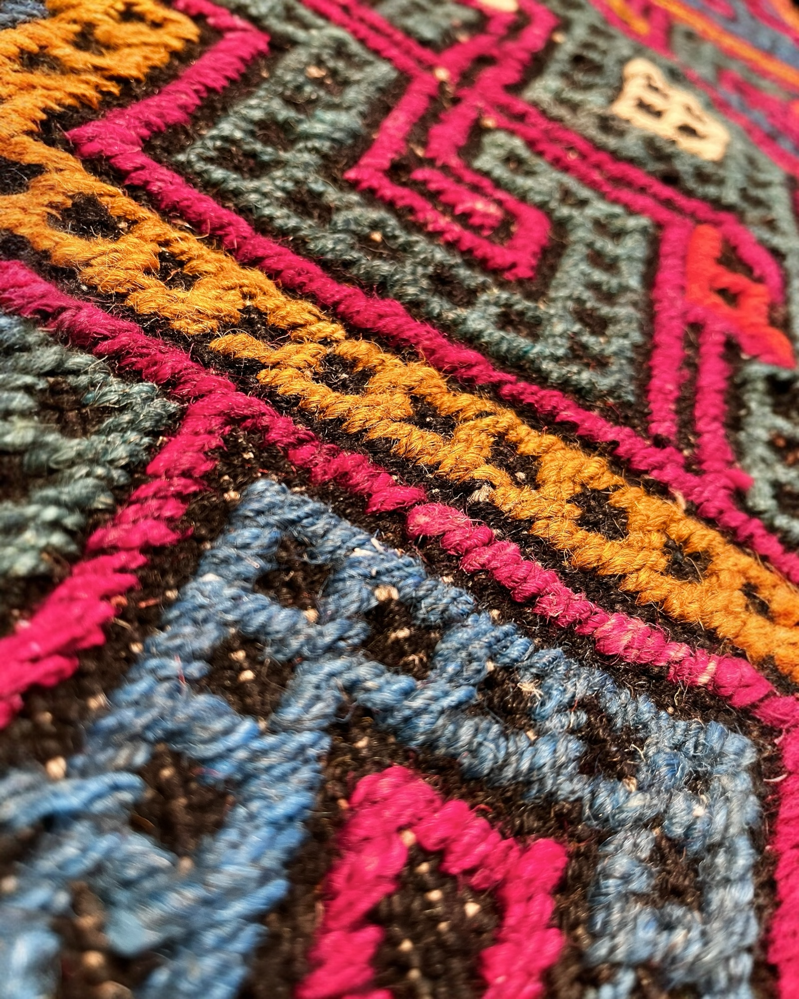 125cm x 88cm Green, Gold & Blue Turkoman Kilim