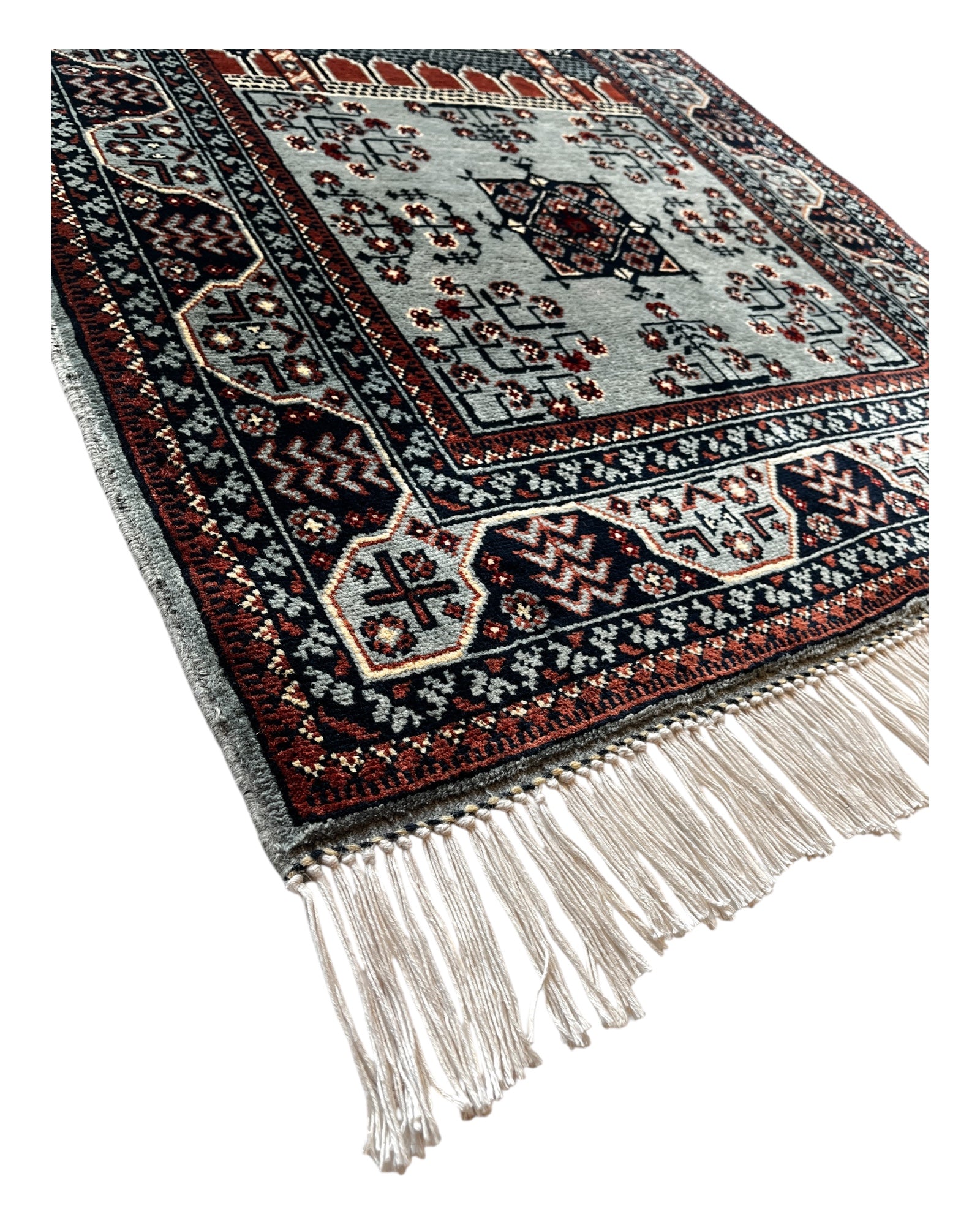 130cm x 85cm Grey & Navy Prayer Rug