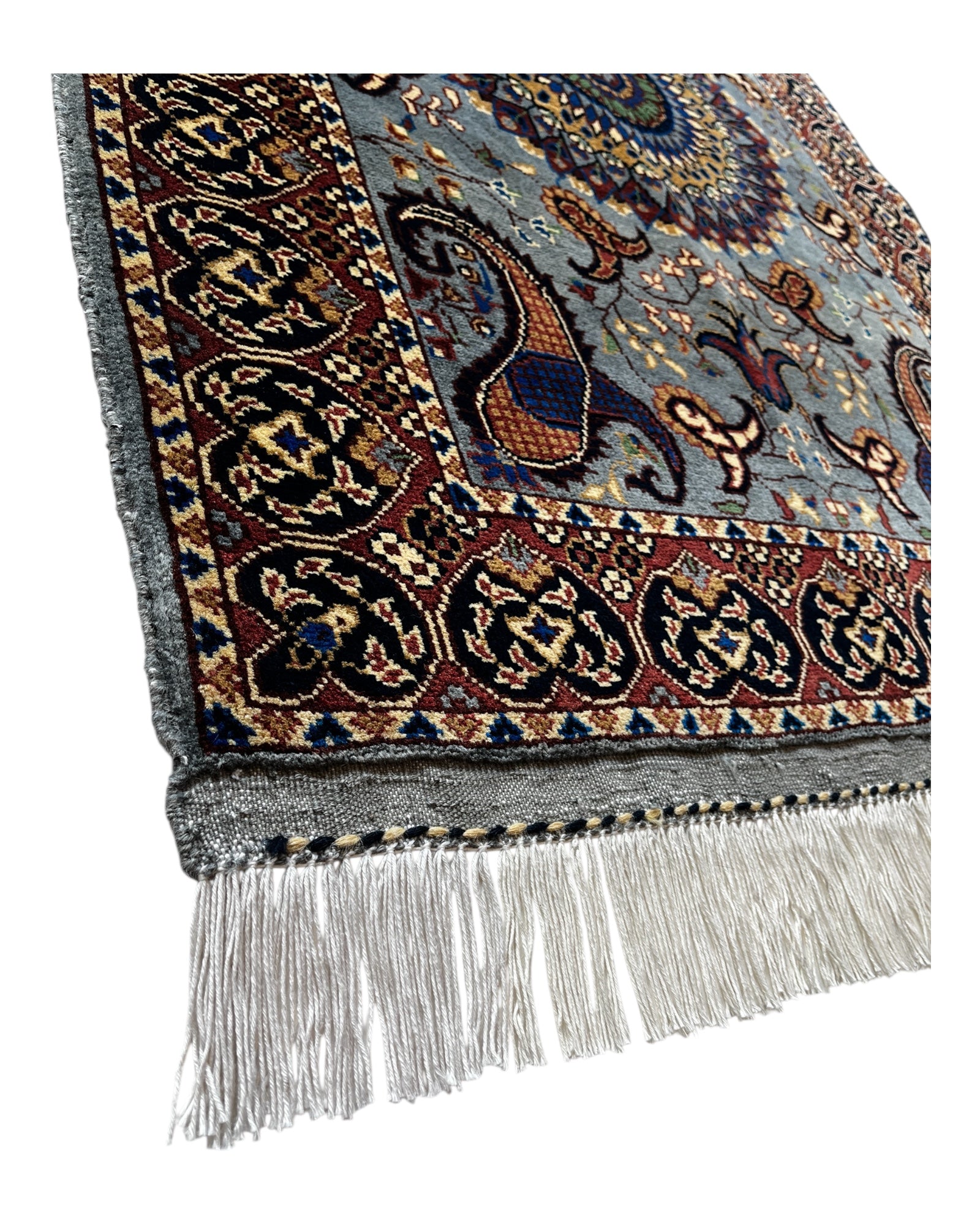 130cm x 90cm Blue, Grey & Gold Peacock Rug