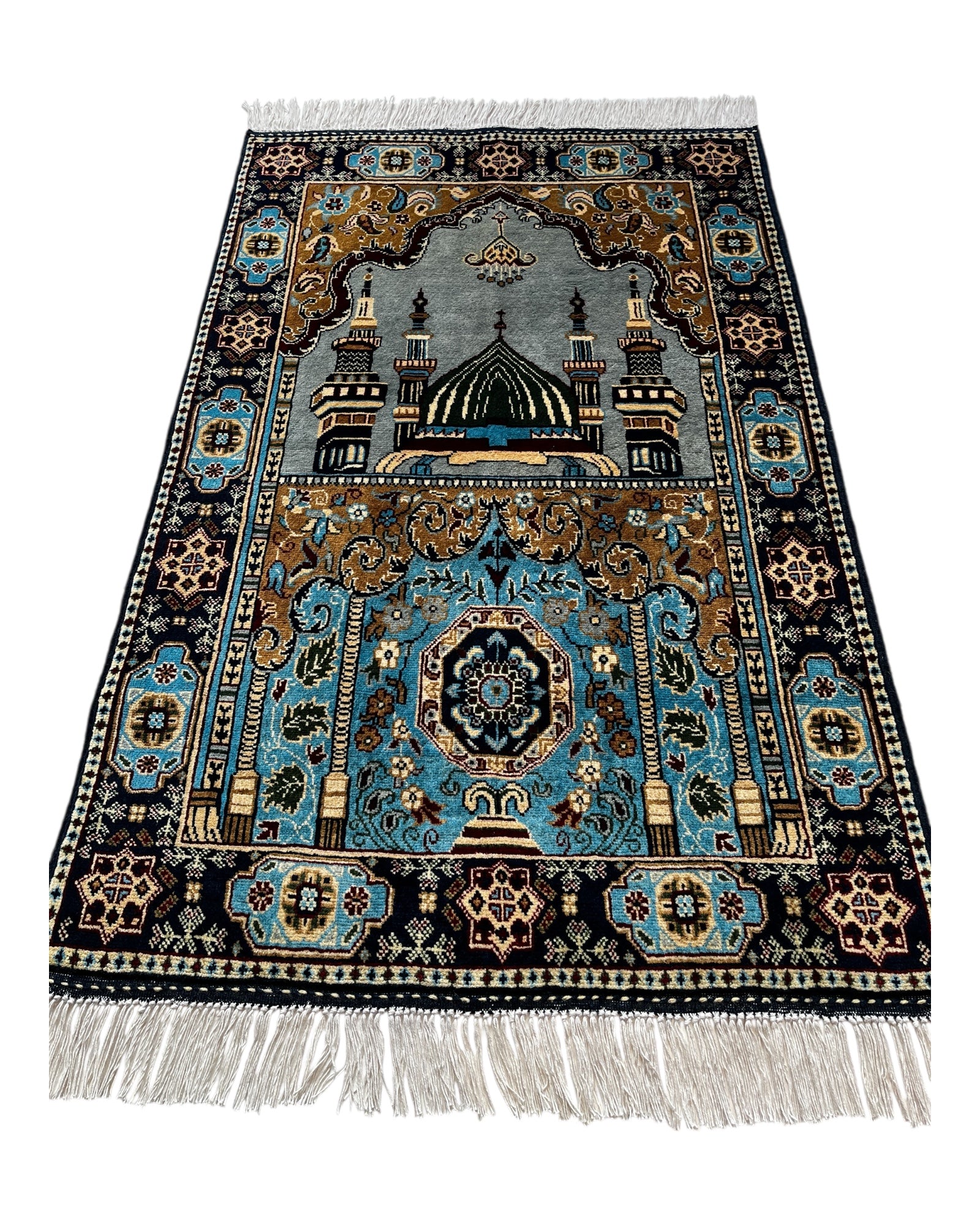130cm x 85cm Grey & Turquoise Prayer Rug