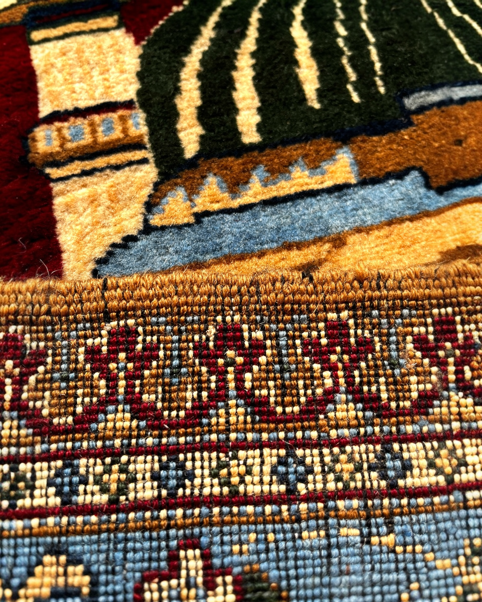 127cm x 88cm Burgundy, Blue & Gold Prayer Rug