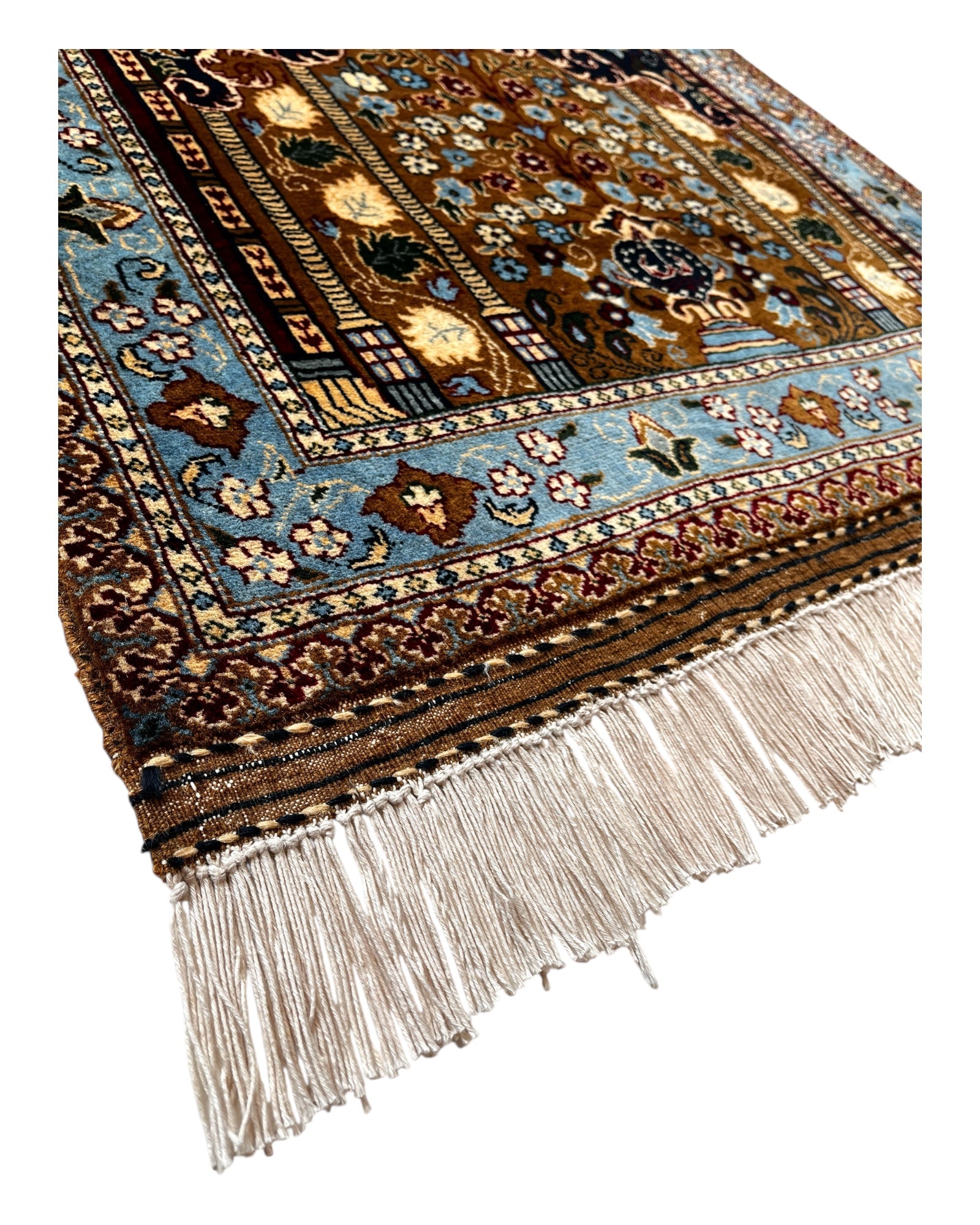 127cm x 88cm Burgundy, Blue & Gold Prayer Rug