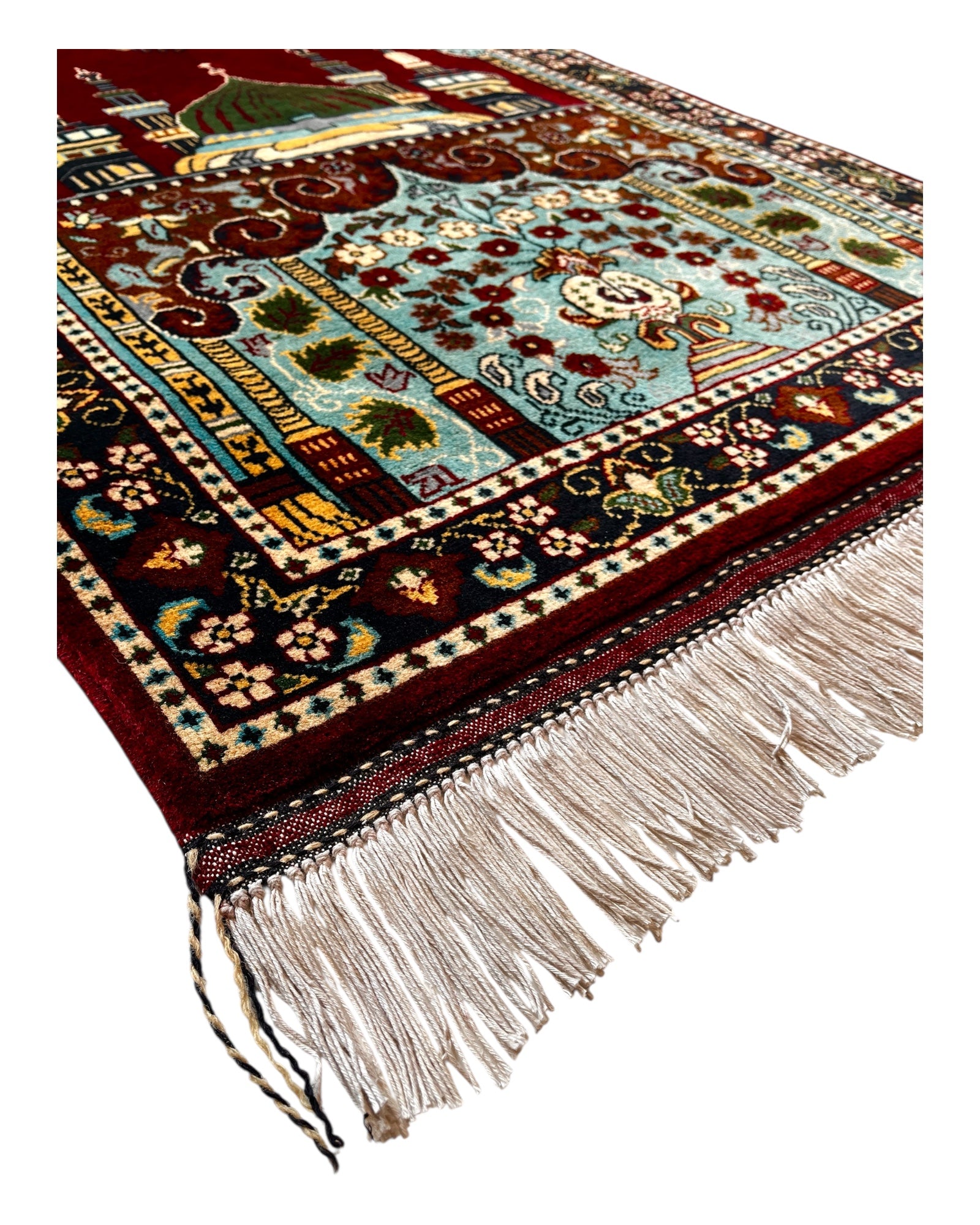 125cm x 87cm Burgundy, Turquoise & Chestnut Prayer Rug