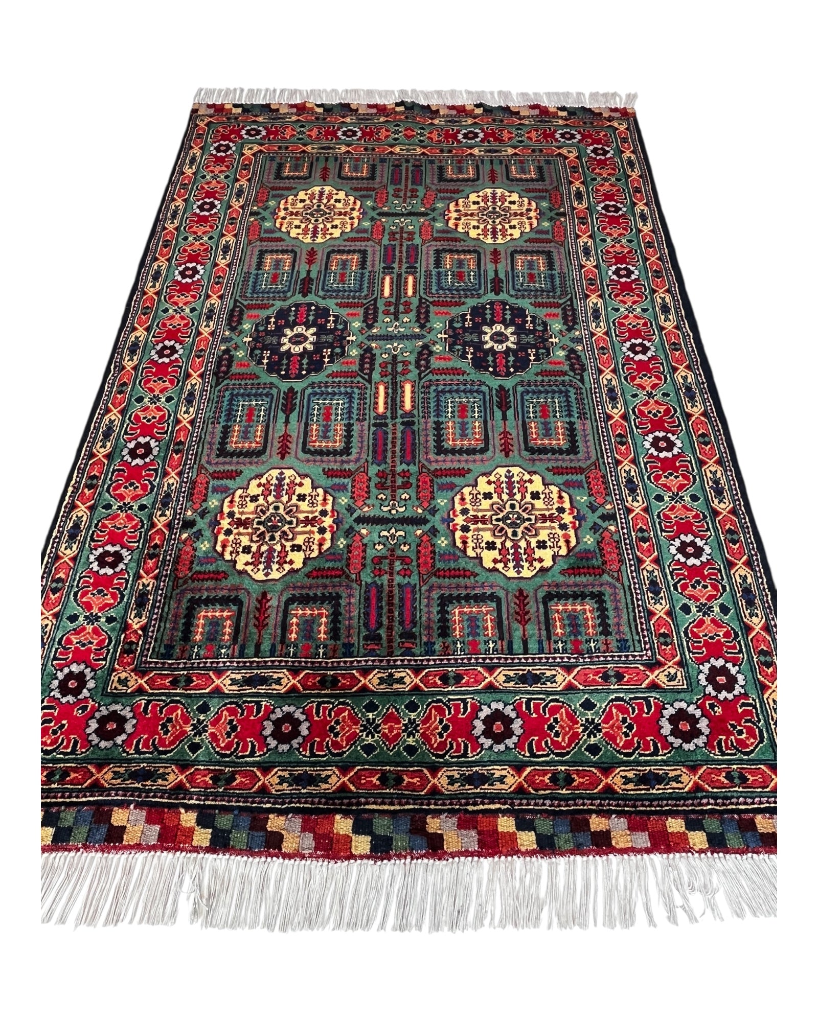 150cm x 100cm Green & Red Charshango Rug