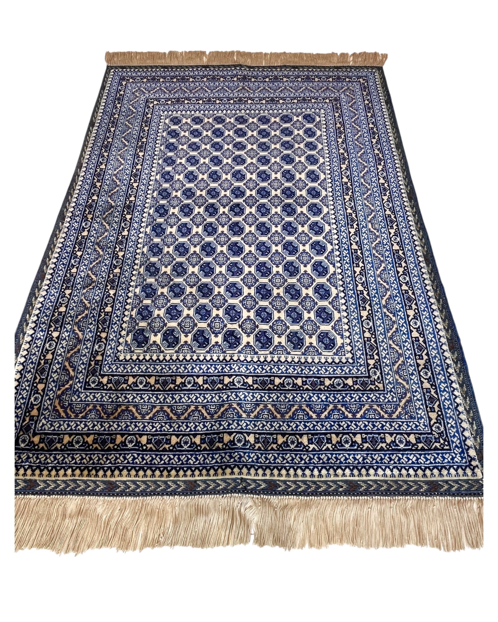 144cm x 100cm Blue & Cream Khuwaja Roshnai