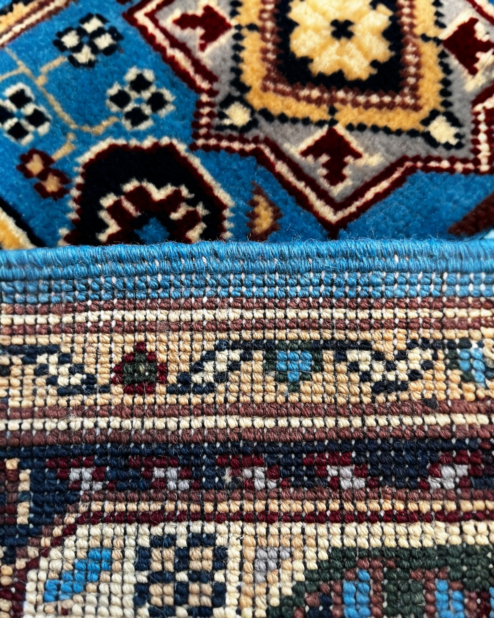 150cm x 104cm Blue Afghan Rug