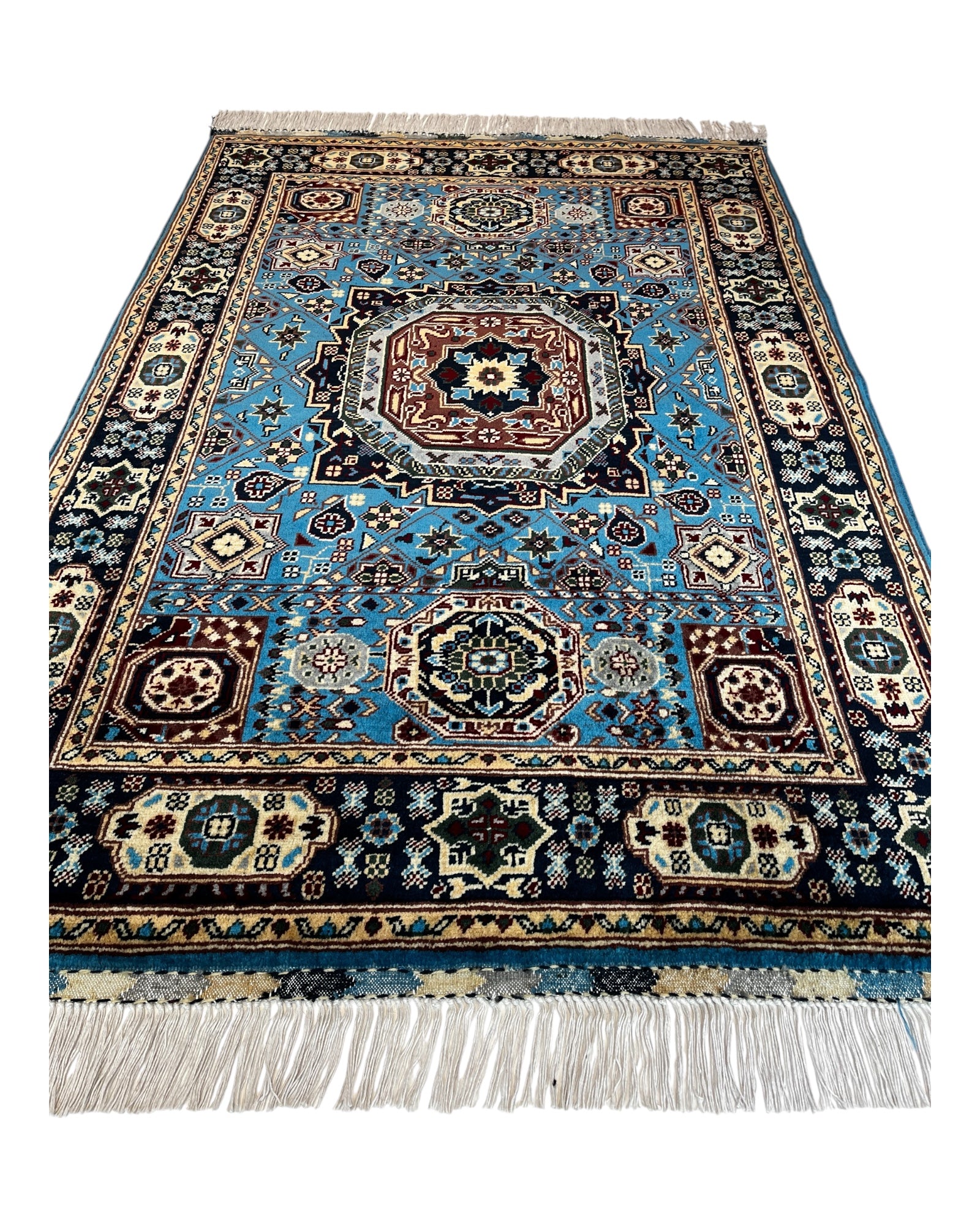 150cm x 104cm Blue Afghan Rug