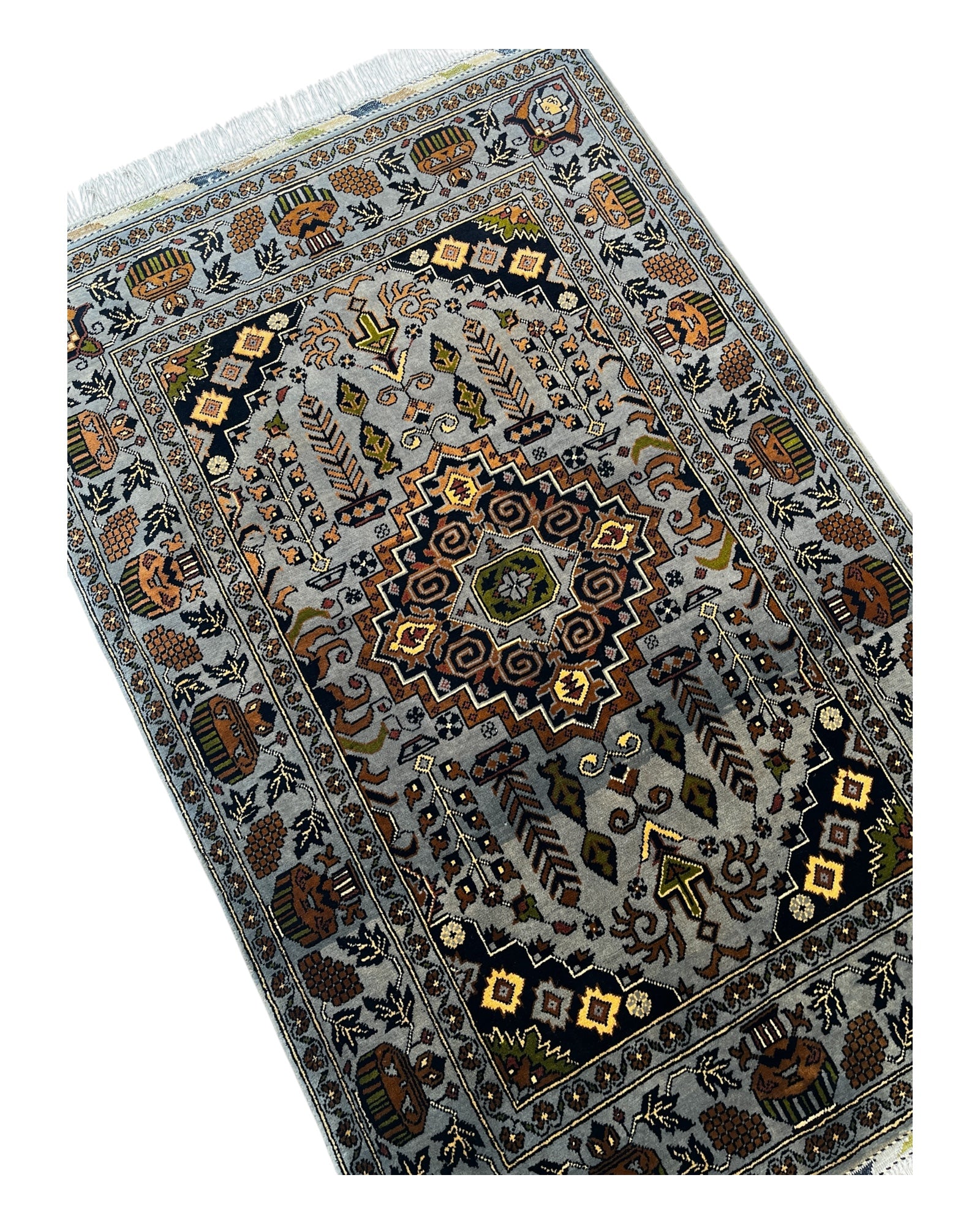 150cm x 100cm Grey & copper Yousef Bay Rug