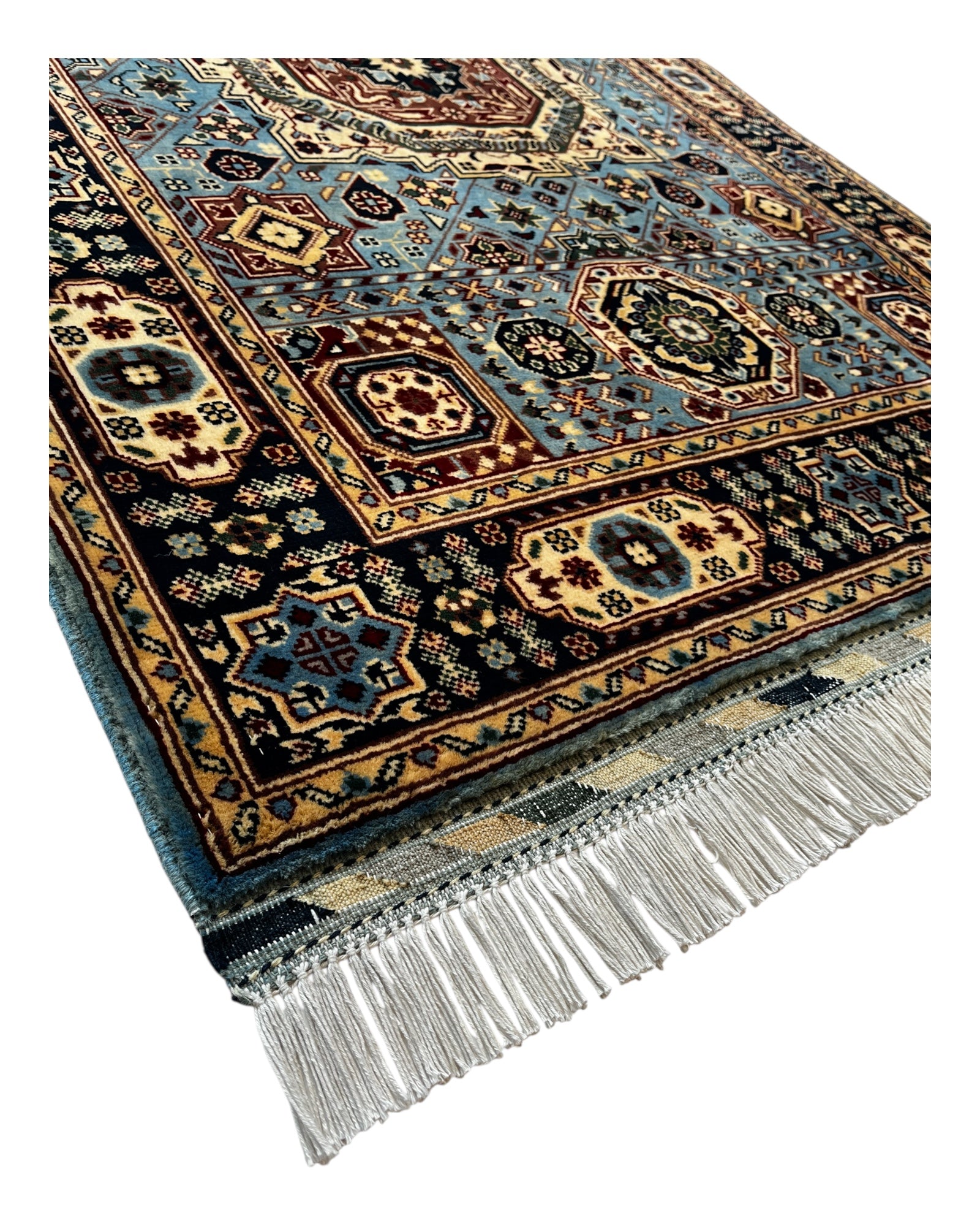 145cm x 100cm Blue Afghan Rug