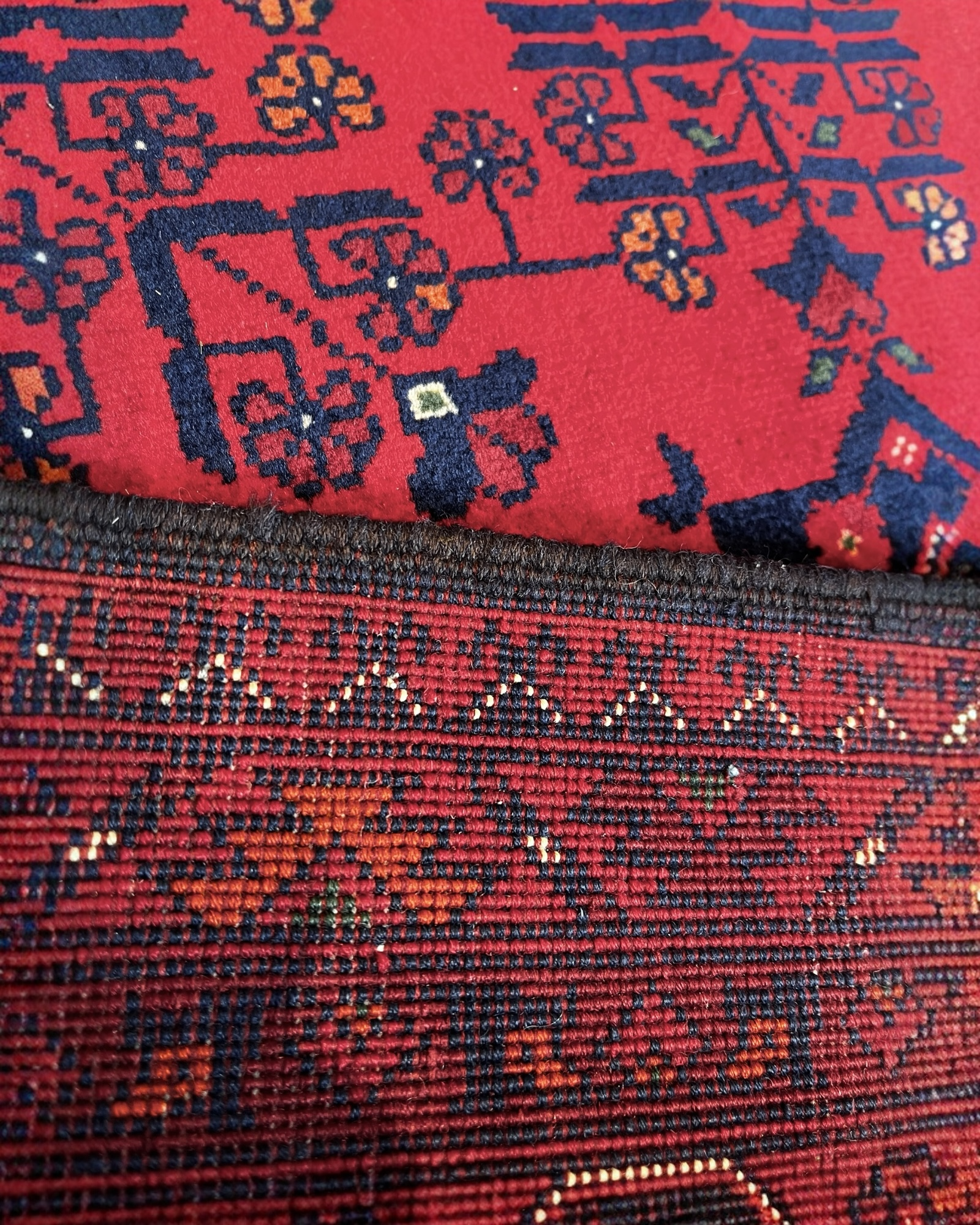 198cm x 152cm Red & Navy Andkhoy Rug