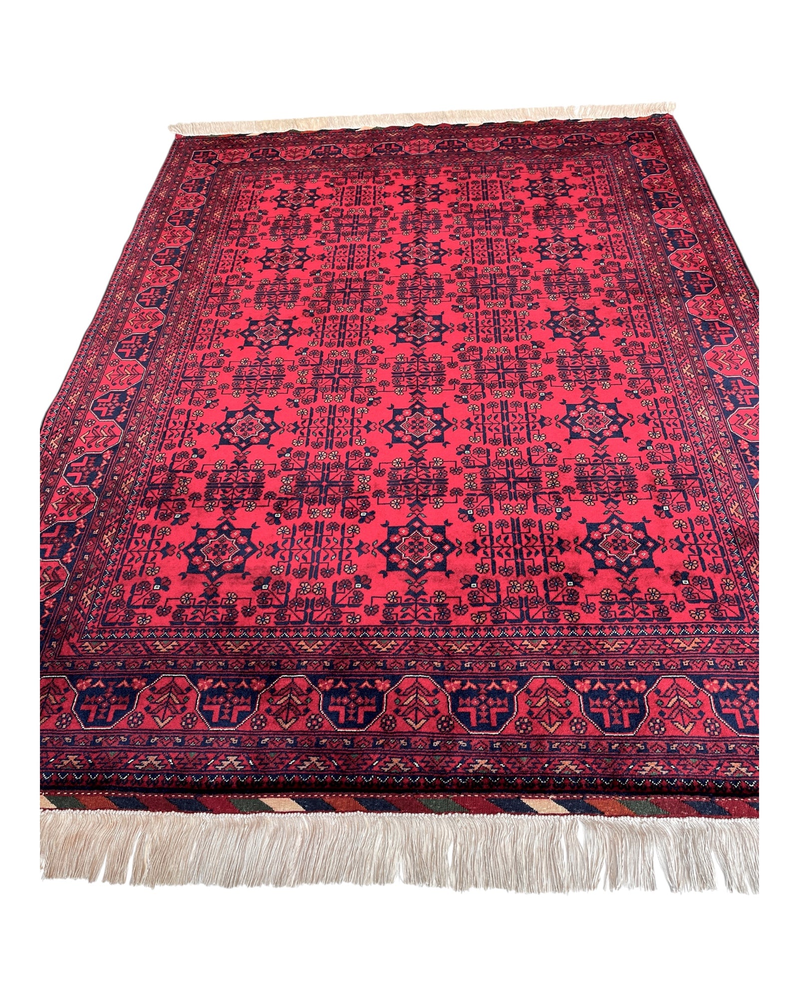 198cm x 152cm Red & Navy Andkhoy Rug