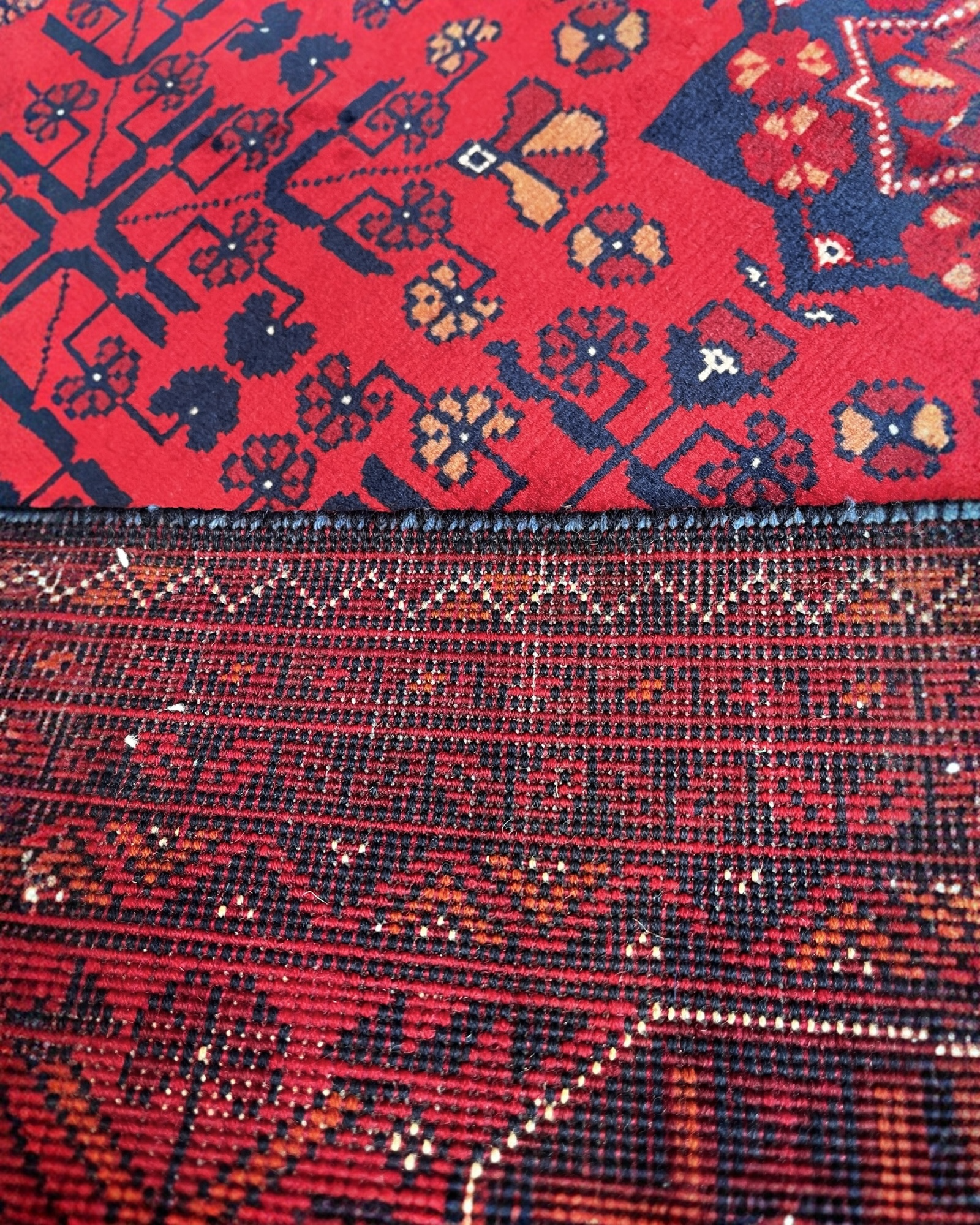 193cm x 150cm Red & Navy Andkhoy Rug