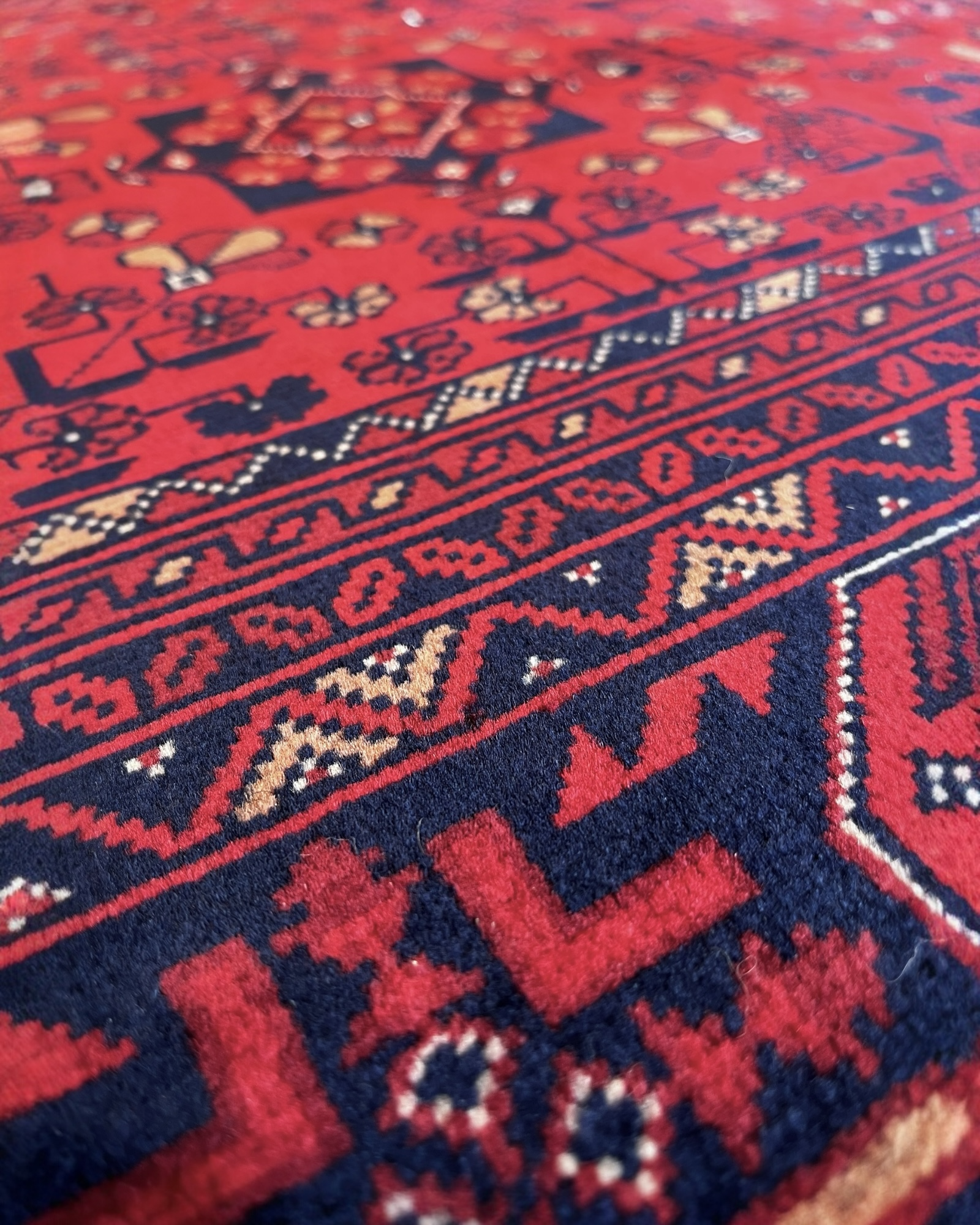 193cm x 150cm Red & Navy Andkhoy Rug