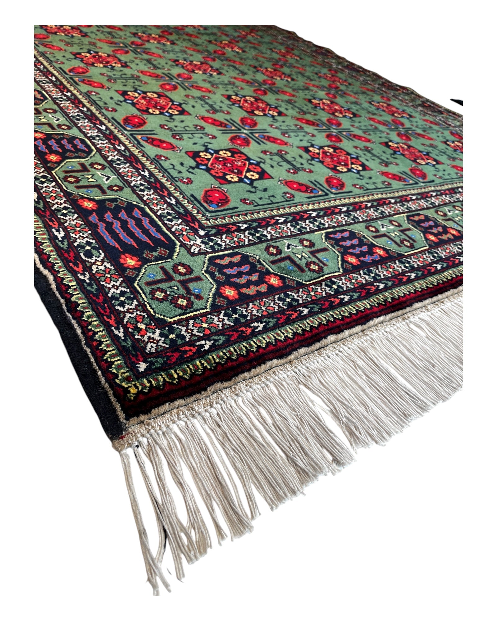 195cm x 150cm Green & Red Andkhoy Rug