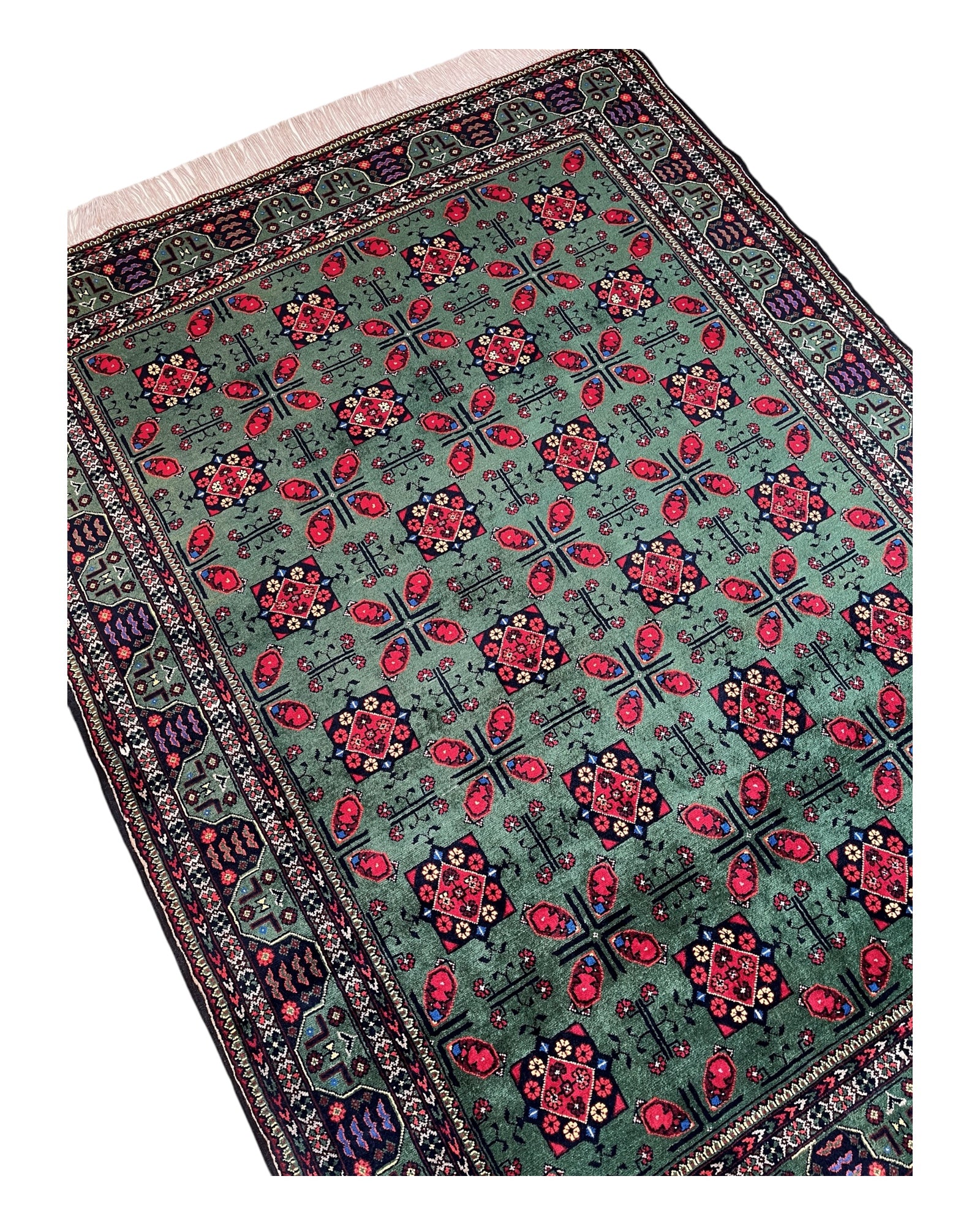195cm x 150cm Green & Red Andkhoy Rug