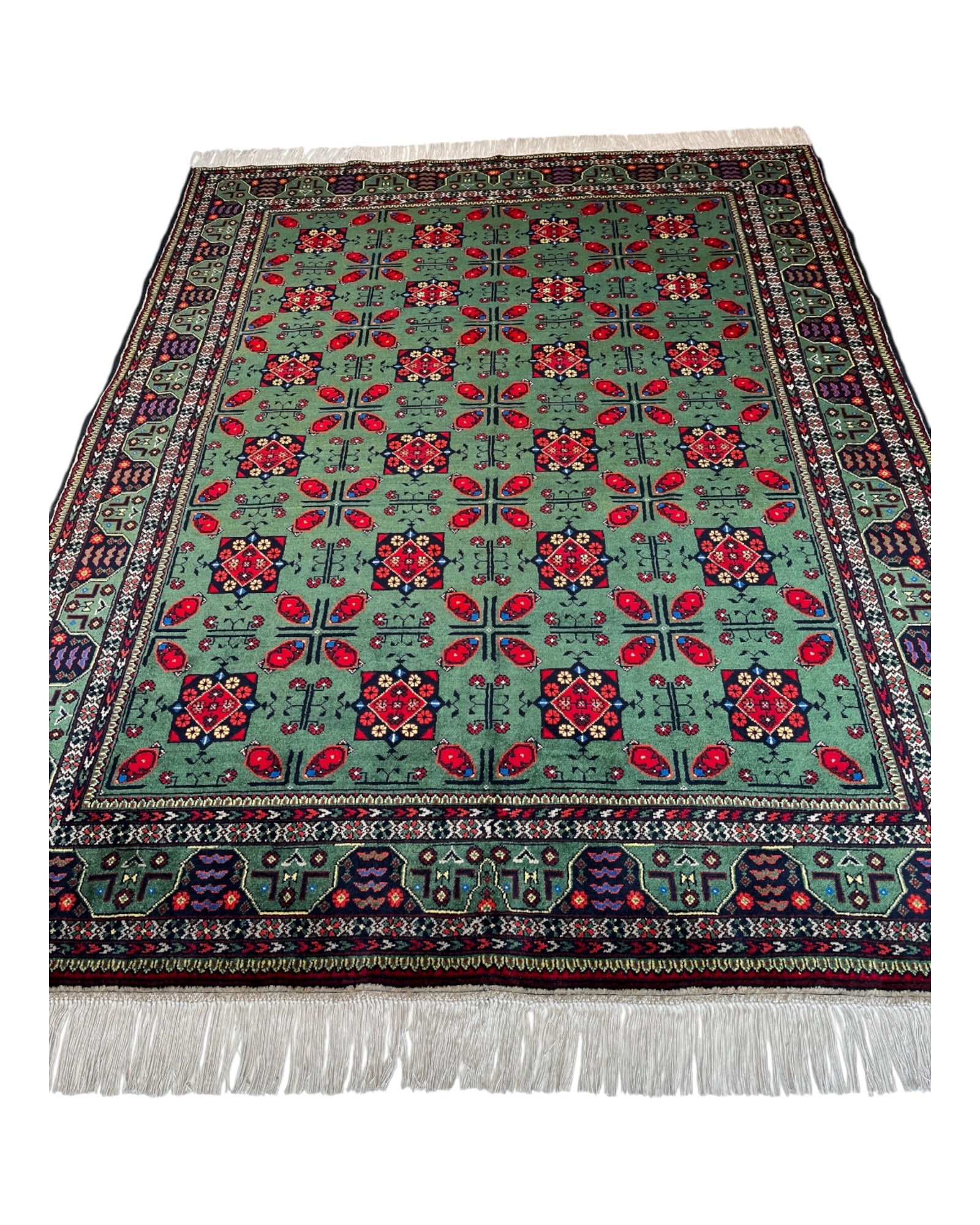 195cm x 150cm Green & Red Andkhoy Rug