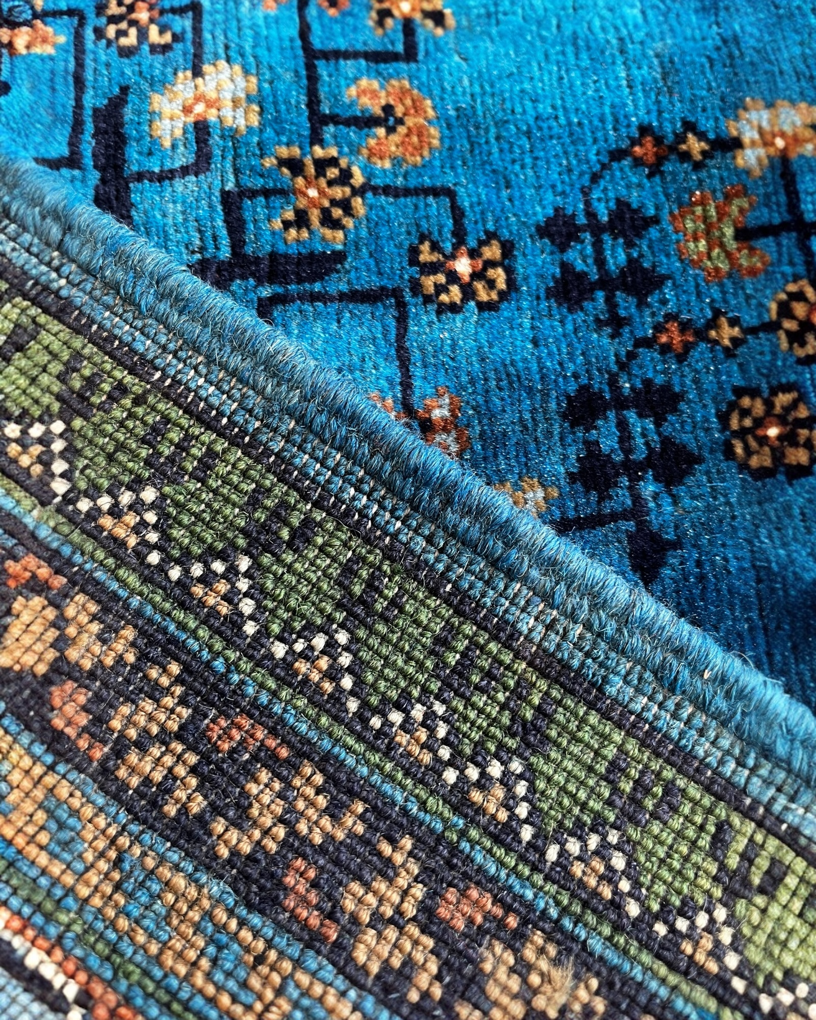 198cm x 154cm Blue & Green Andkhoy Rug