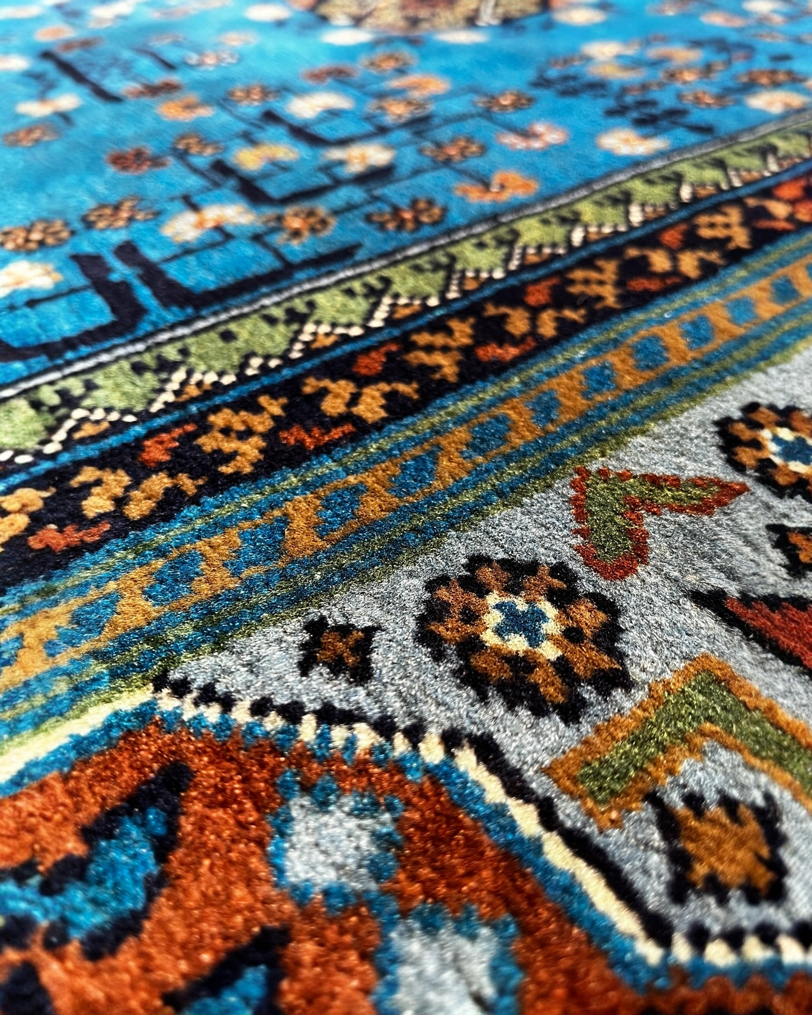 198cm x 154cm Blue & Green Andkhoy Rug