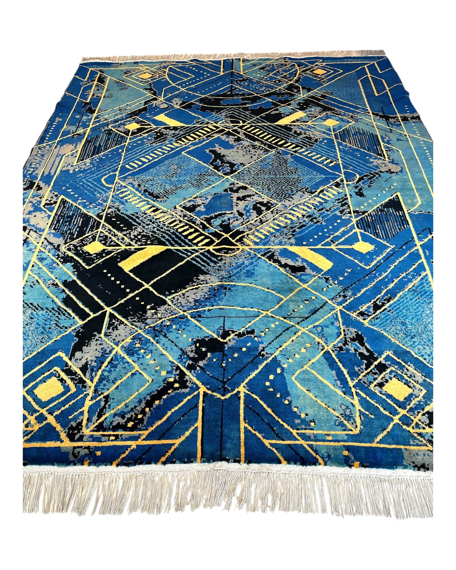 196cm x 154cm Blue Contemporary Afghan Rug