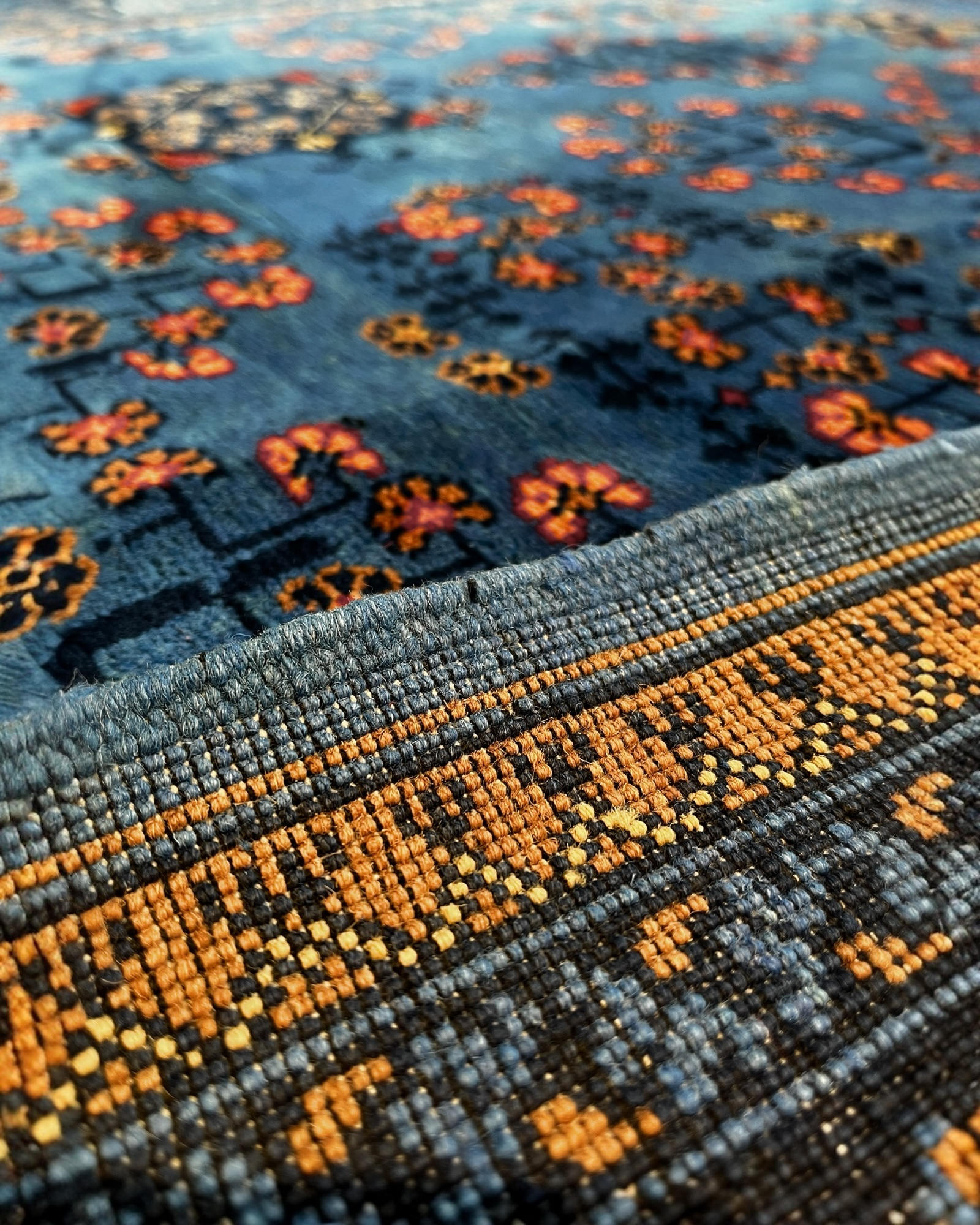 198cm x 153cm Blue Andkhoy Afghan Rug