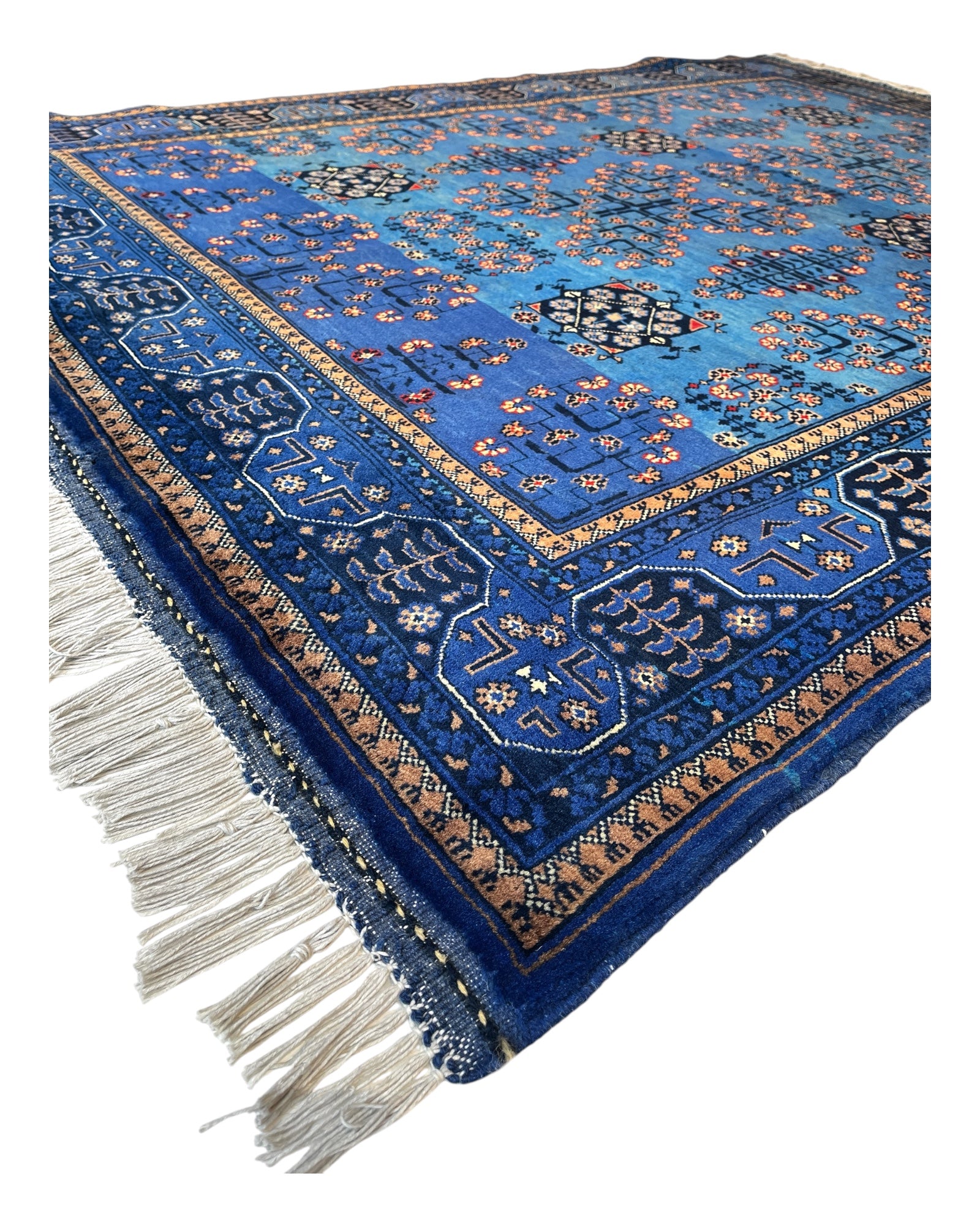 198cm x 153cm Blue Andkhoy Afghan Rug