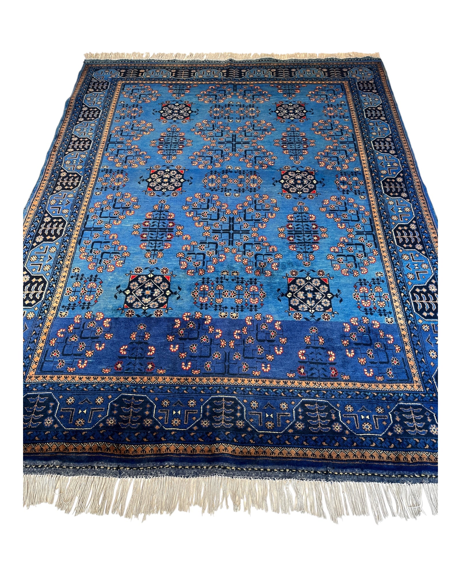 198cm x 153cm Blue Andkhoy Afghan Rug