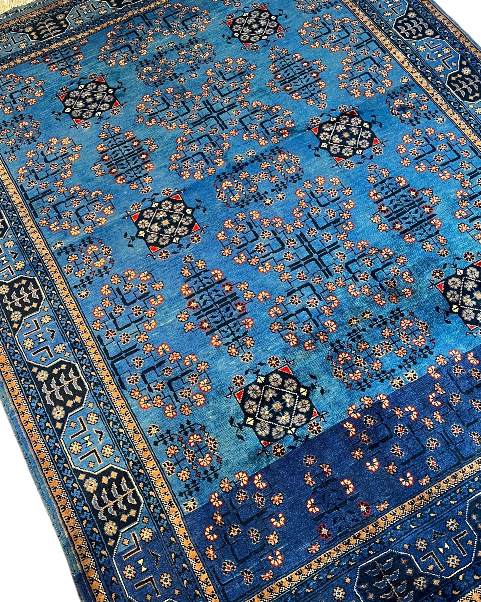 198cm x 153cm Blue Andkhoy Afghan Rug