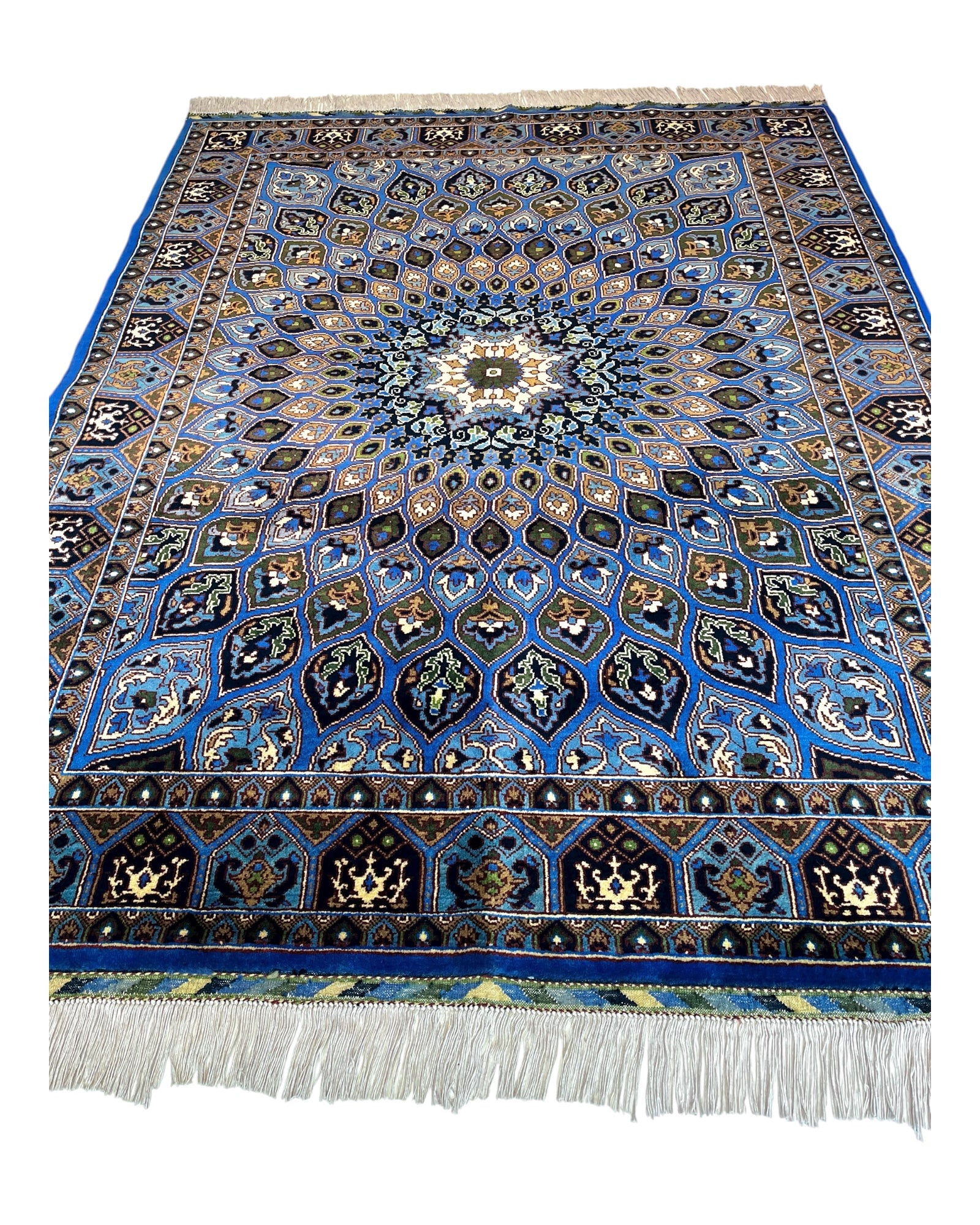197cm x 152cm Blue Peacock Afghan Rug
