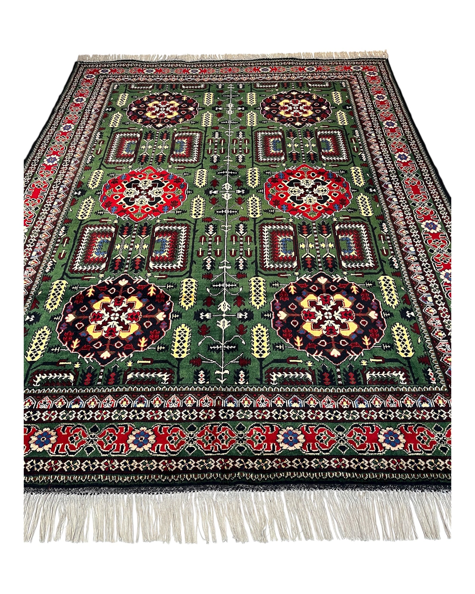 200cm x 152cm Green & Red Charshango Rug