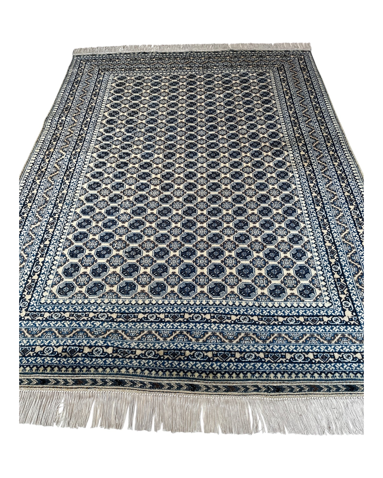 200cm x 144cm Blue & Cream Khuwaja Roshnai Rug