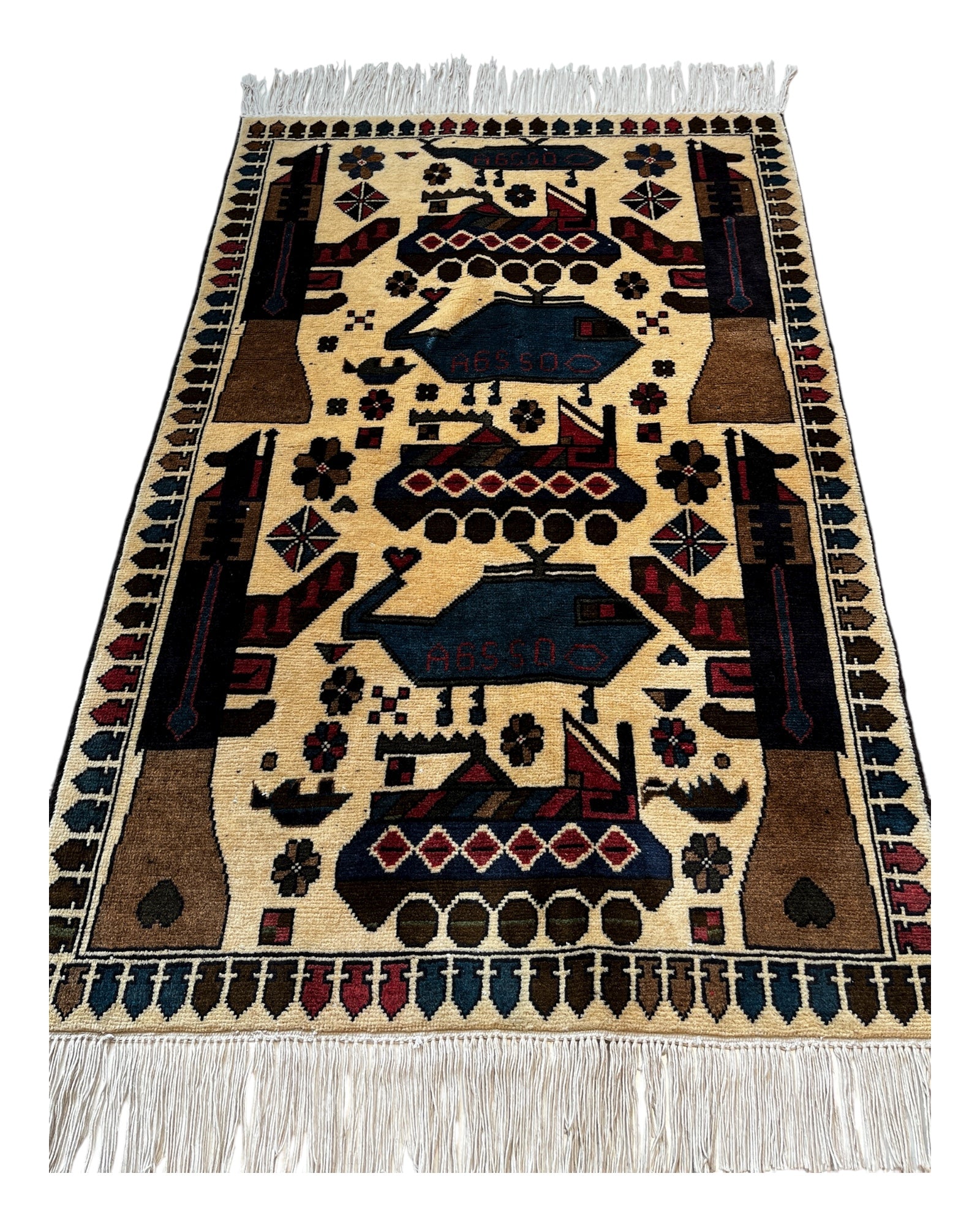 128cm x 83cm Cream & Brown War Rug