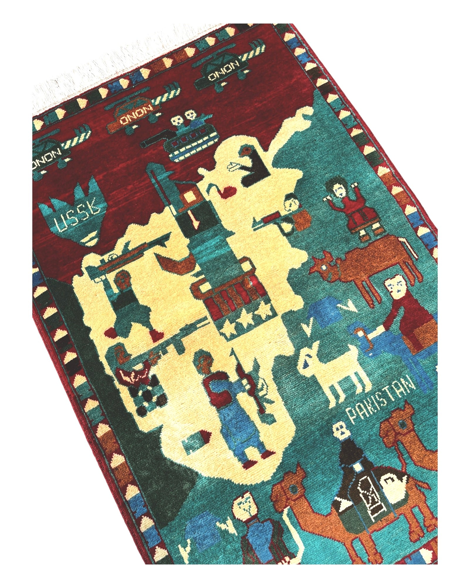 123cm x 83cm Teal, Red & Cream War Rug