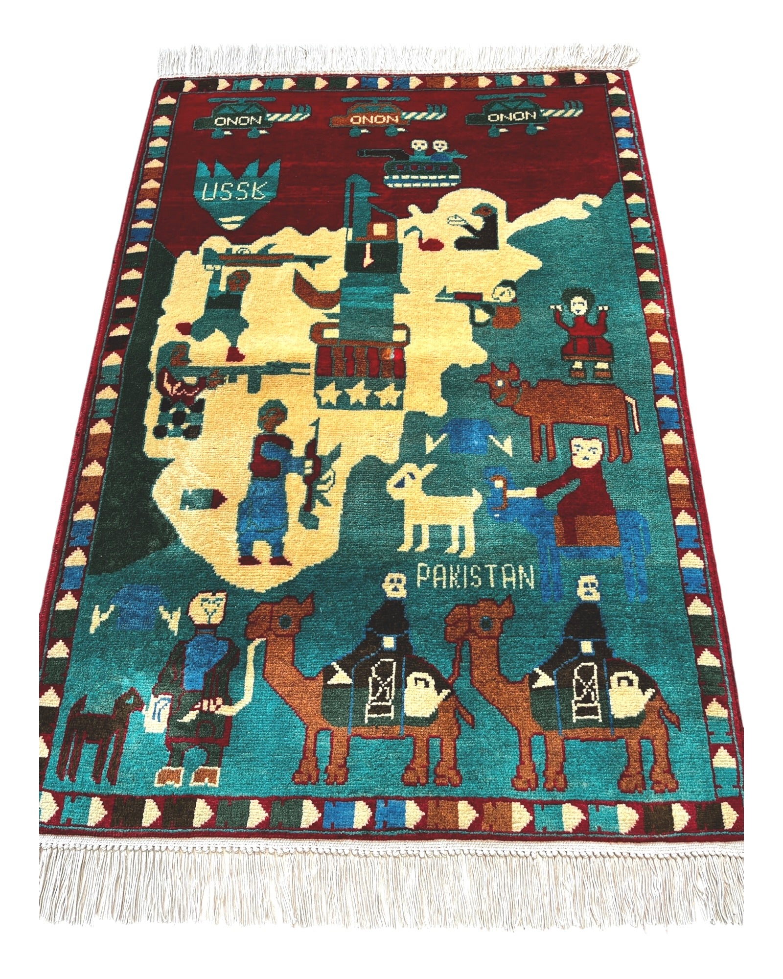 123cm x 83cm Teal, Red & Cream War Rug