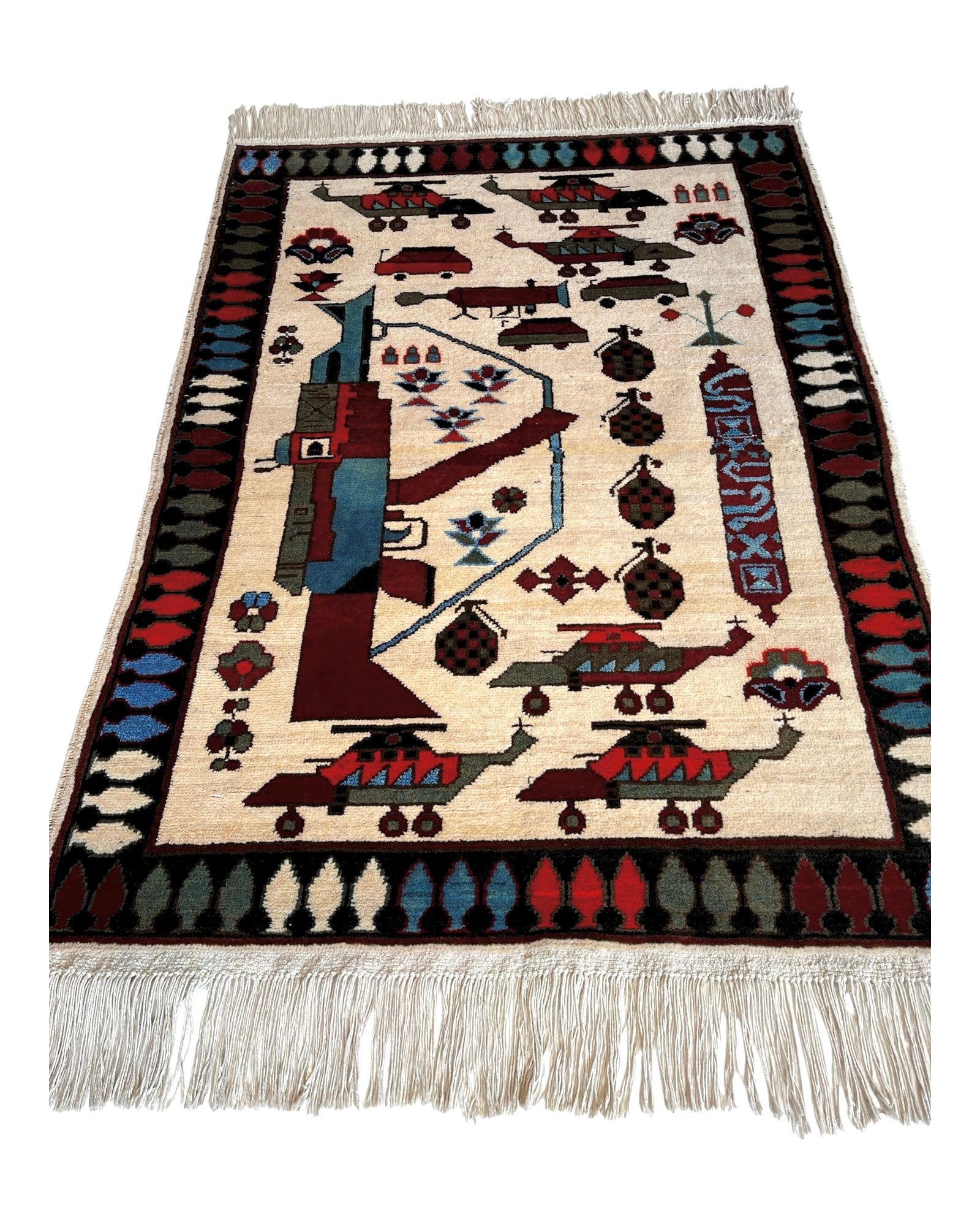 120cm x 86cm Cream & Burgundy War Rug