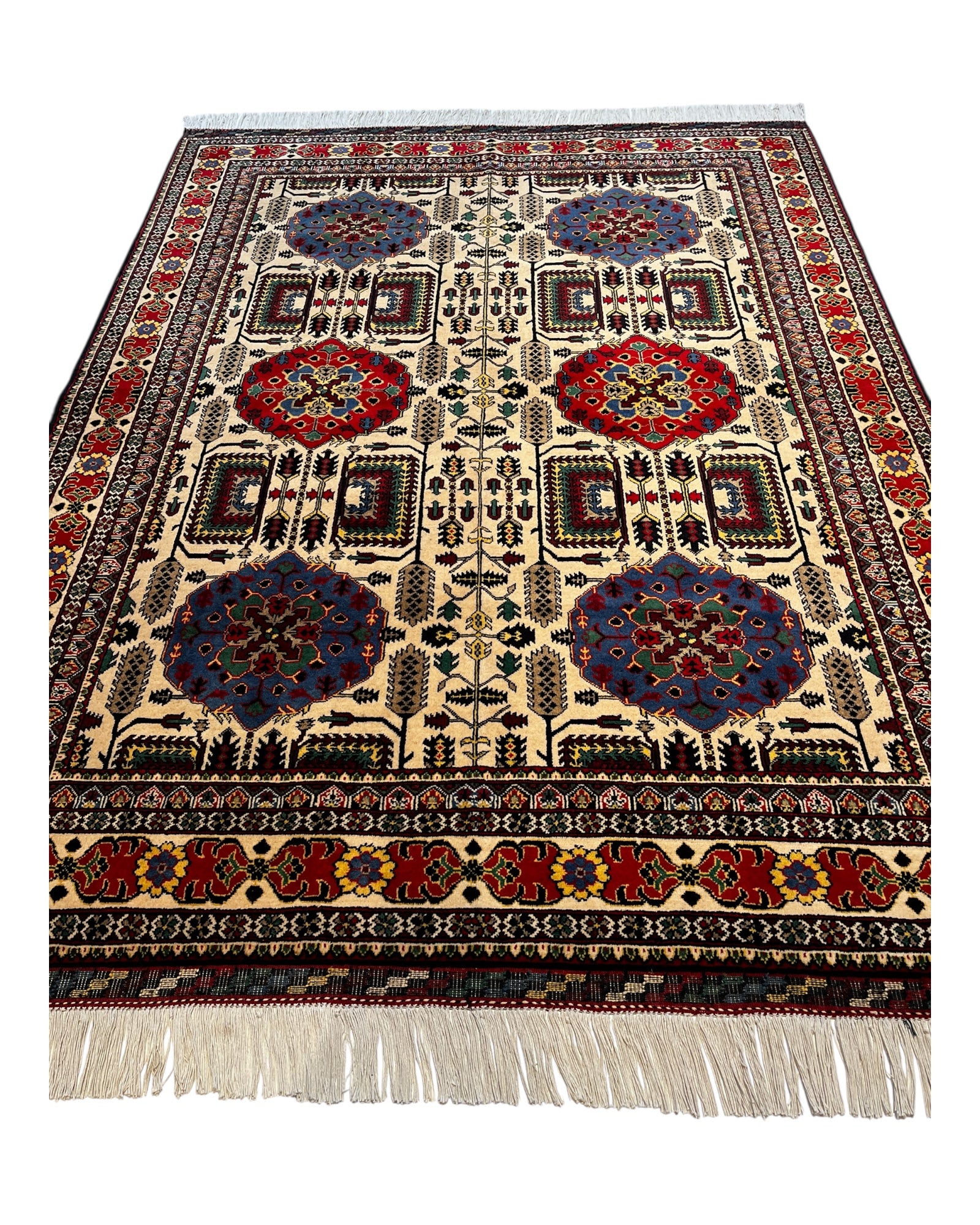 197cm x 150cm Cream & Blue Charshango Rug