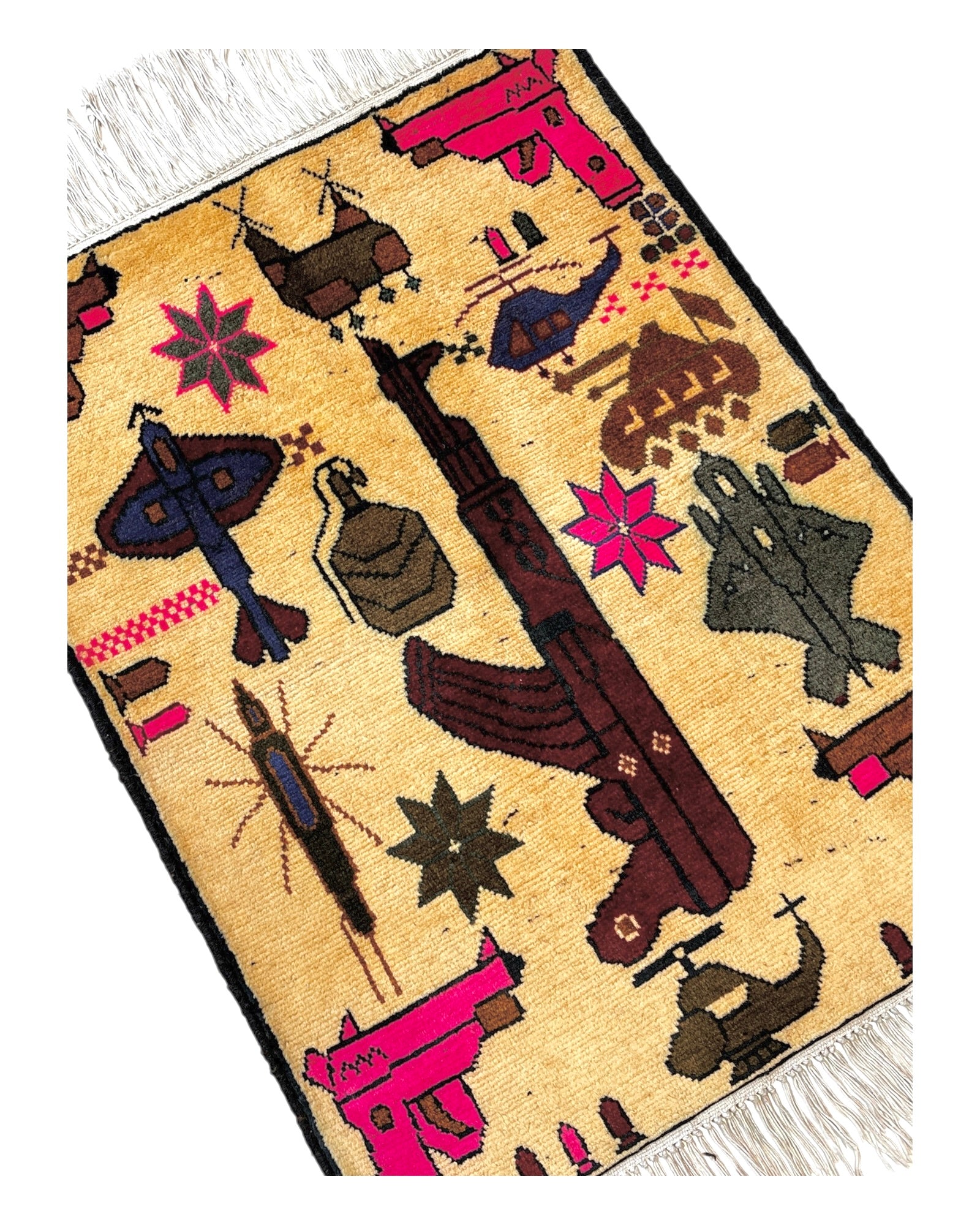 80cm x 62cm Cream, Burgundy & Hot Pink War Rug