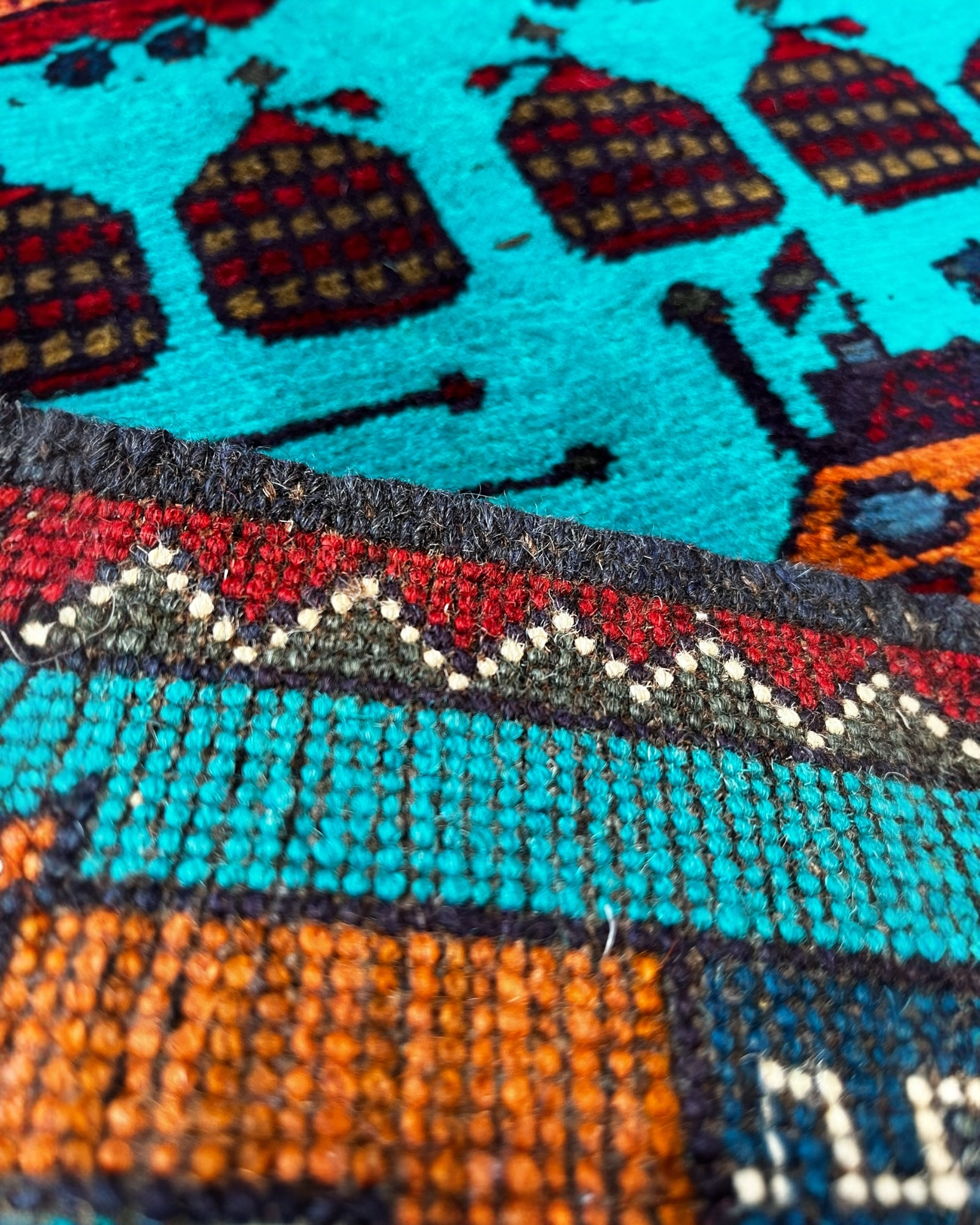 78cm x 58cm Turquoise & Burgundy War Rug