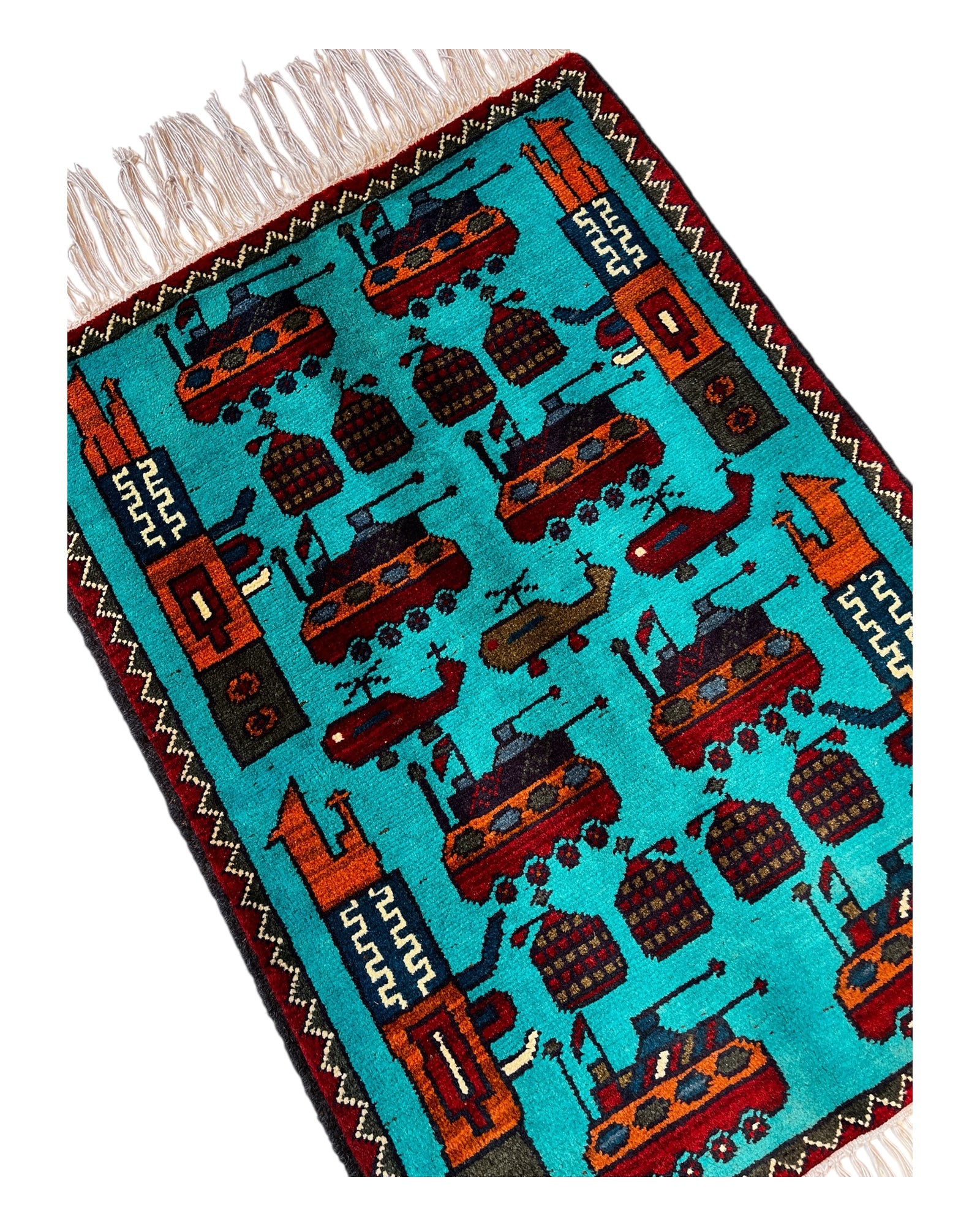 78cm x 58cm Turquoise & Burgundy War Rug