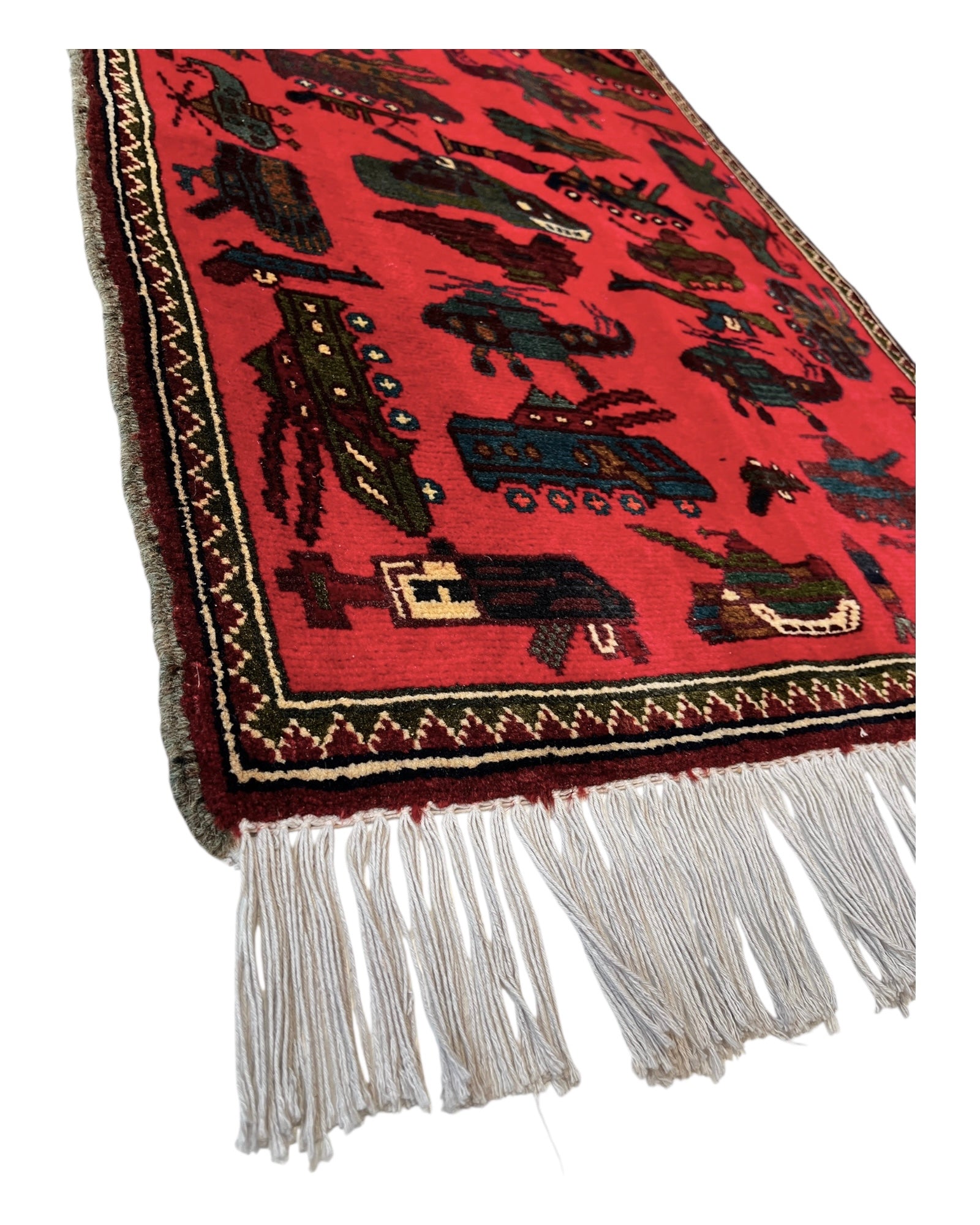 86cm x 63cm Red & Green War Rug