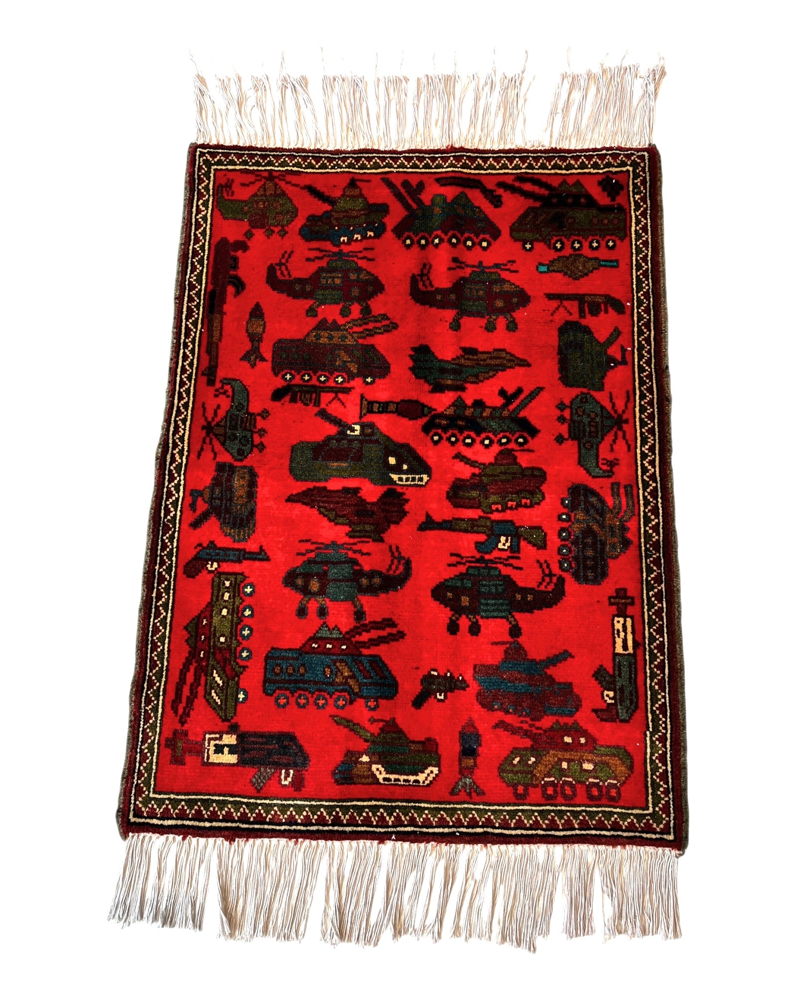 86cm x 63cm Red & Green War Rug