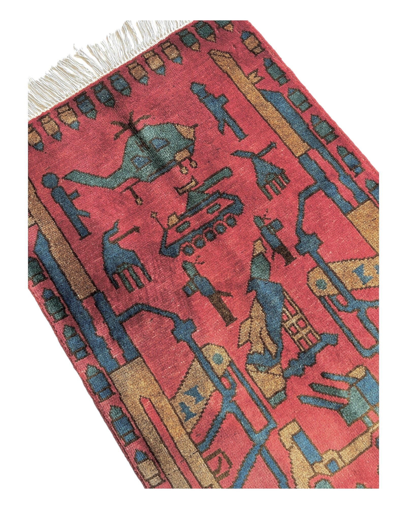 86cm x 62cm Antique Pink & Teal War Rug