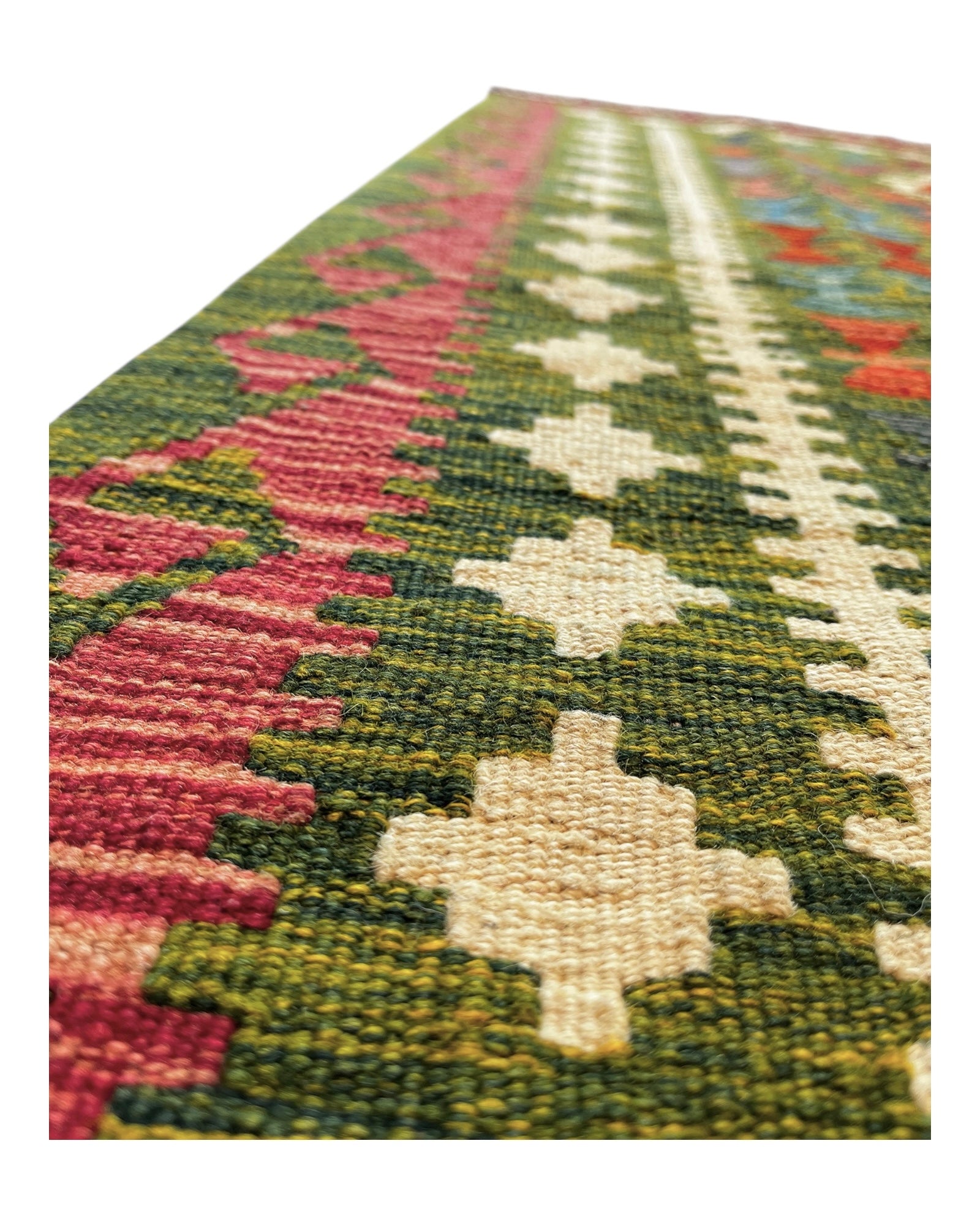 190cm x 115cm Green & Pink Maymana Kilim