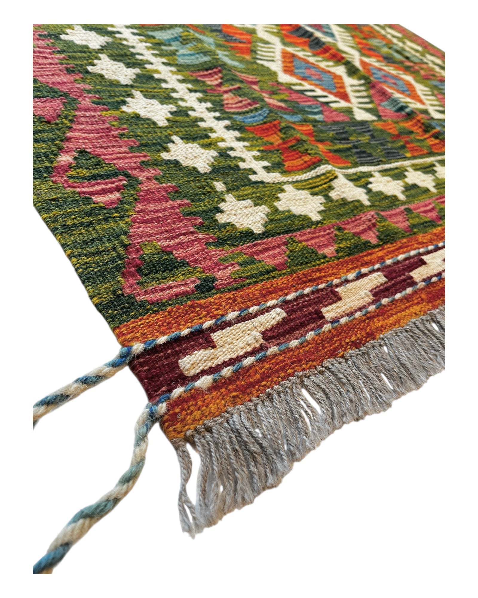 190cm x 115cm Green & Pink Maymana Kilim